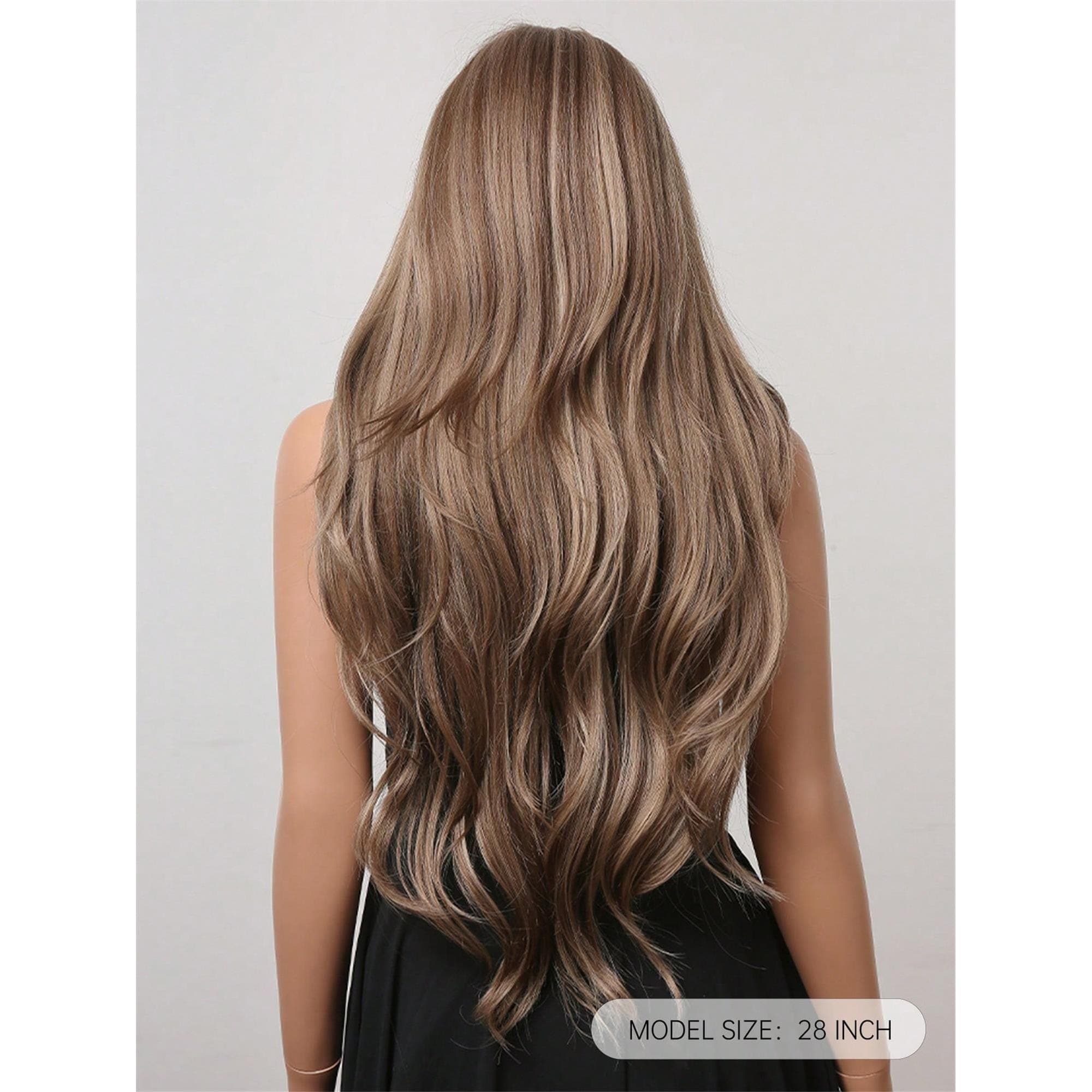 28 "Long Curly Hair Wig With Bangs Ombre Brown Wig For Women Synthetic Wig For Everyday Parties Festival Travel Music Festivals Holiday - Thumbnail 4