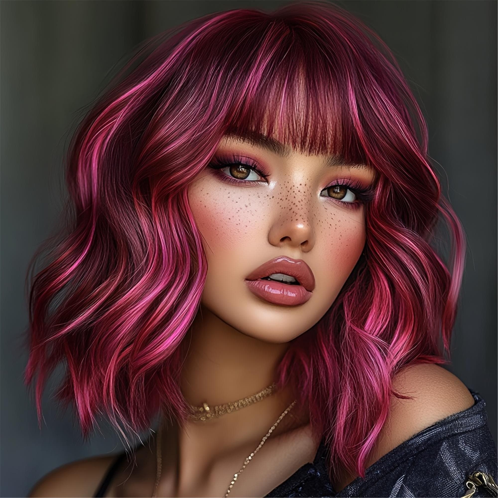 Rose Red Highlights Pink Short Curly Wig Suitable for Daily Wear!! - Thumbnail 3