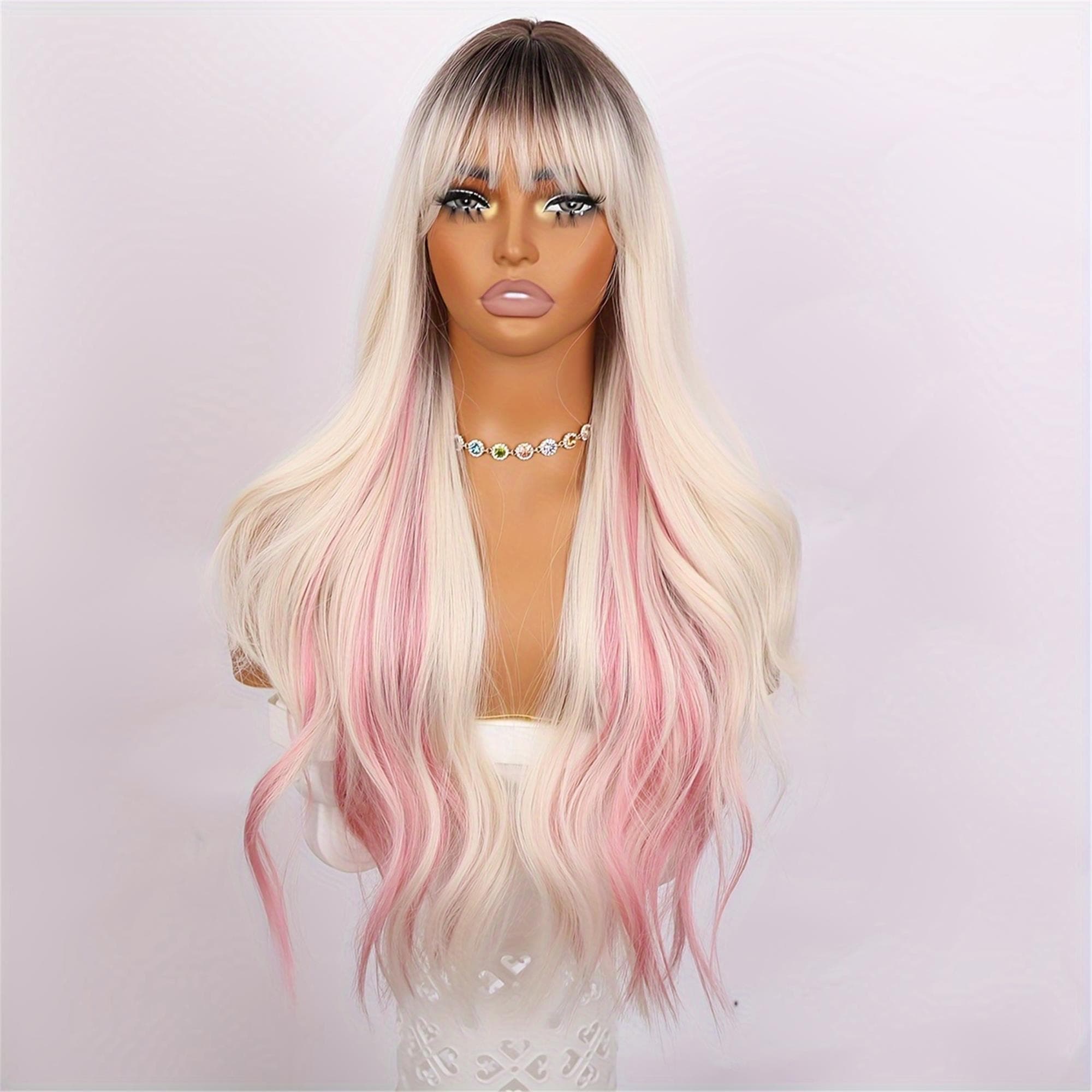 26-inch Super Synthetic Fiber Wig With White As The Main Color And A Gradient Of Pink Rose Mesh/heat-resistant/suitable For Casual And - Thumbnail 7
