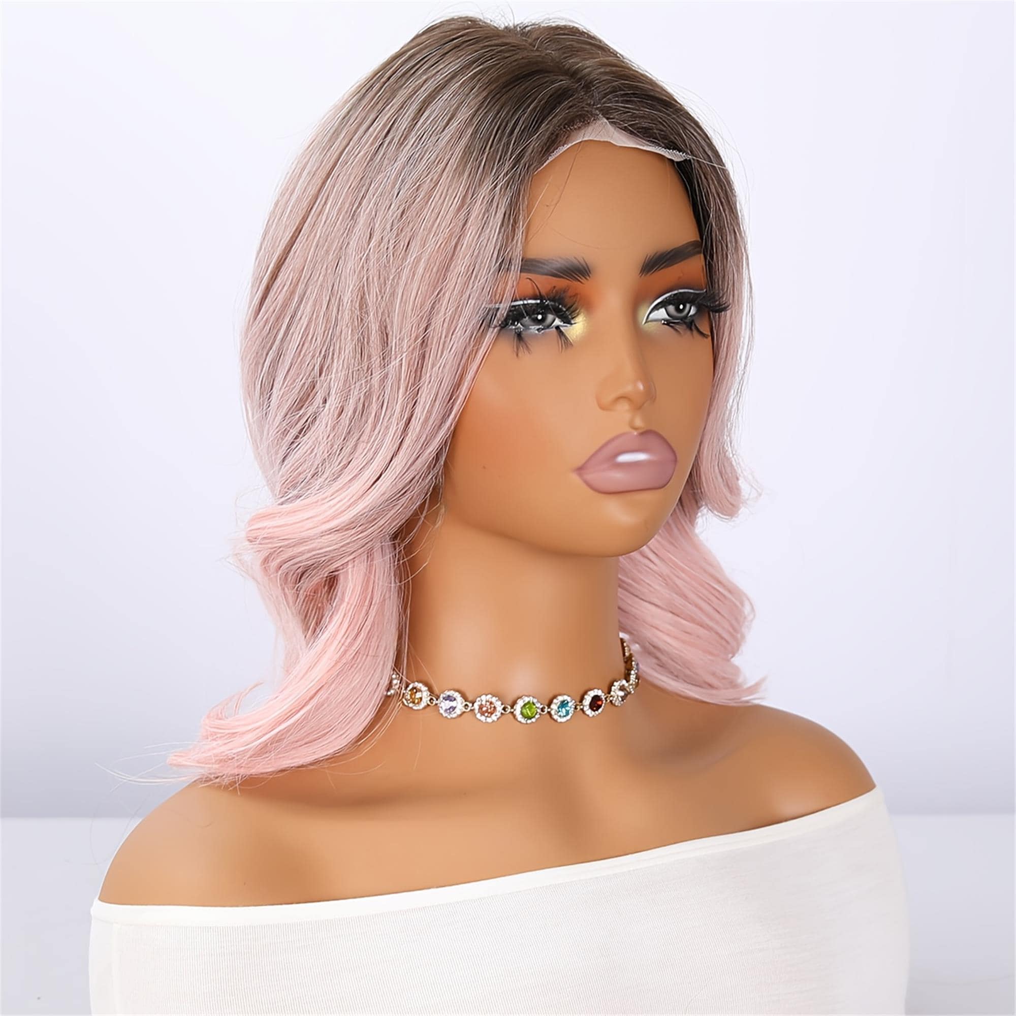 4*1 Lace Front Wig - Elegant Pink Lace Women's Wig - Loose Wavy Hair Glue-free Heat-resistant Synthetic Lace Front Wig Suitable for Daily - Thumbnail 4