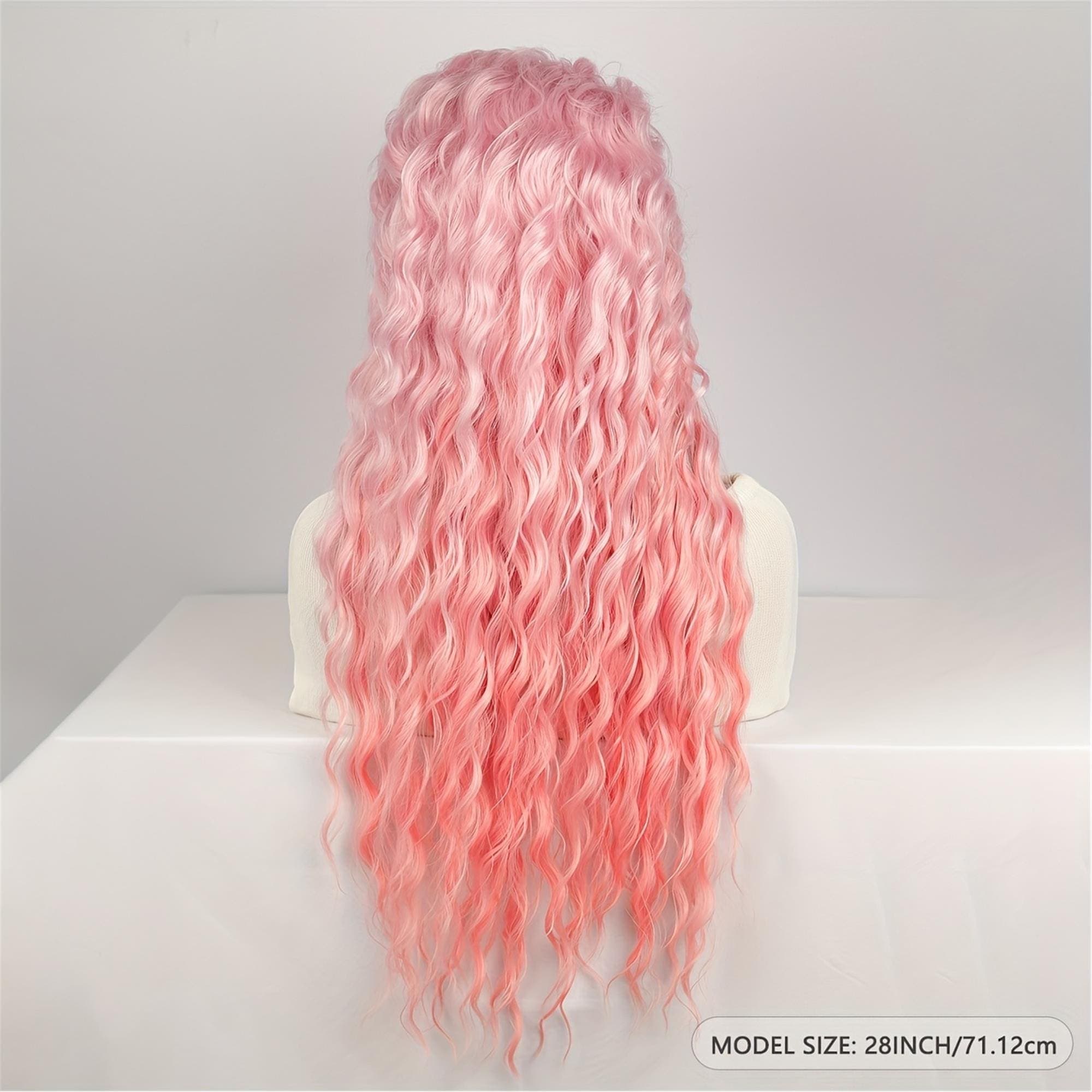 Ombre Pink Long Curly Wave Wig | Women'S Fashionable Elegant Style High Temperature Fiber Rose Net Cap For Daily Wear Party - Thumbnail 4