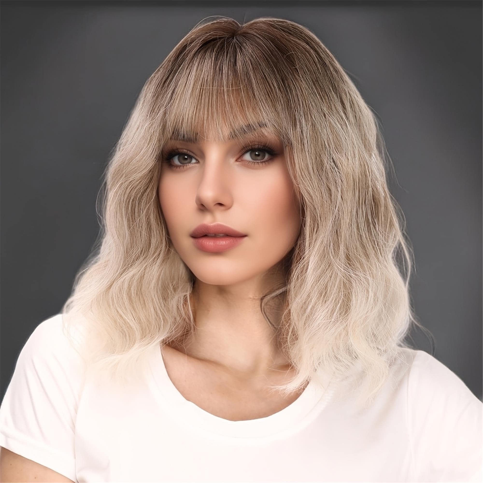 This 14-Inch Wig Features a Brown to Platinum Blonde Ombre Crafted from Heat-Resistant Fibers, Boasts High Density with Matte Wavy Curls!! - Thumbnail 5