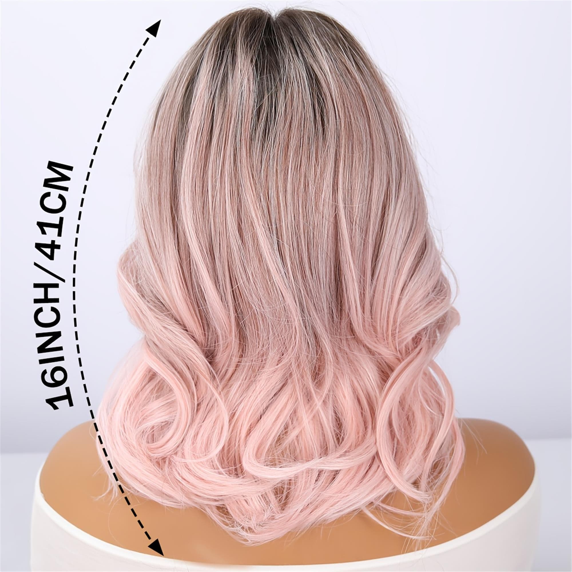 4*1 Lace Front Wig - Elegant Pink Lace Women's Wig - Loose Wavy Hair Glue-free Heat-resistant Synthetic Lace Front Wig Suitable for Daily - Thumbnail 5