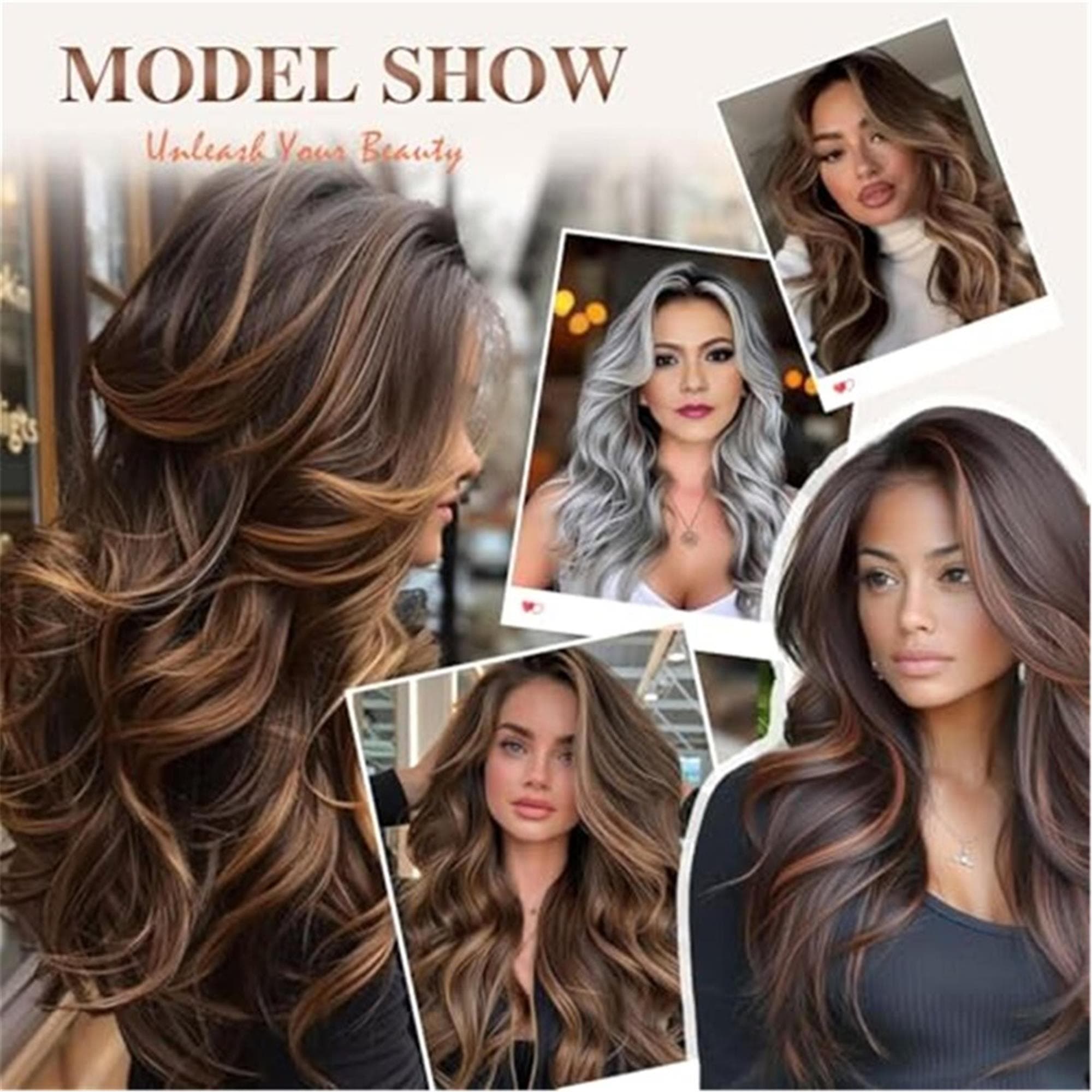 Highlighted Dark Brown Mix Honey Blonde Long Layered Wavy Wig with curtain bangs - Thumbnail 6