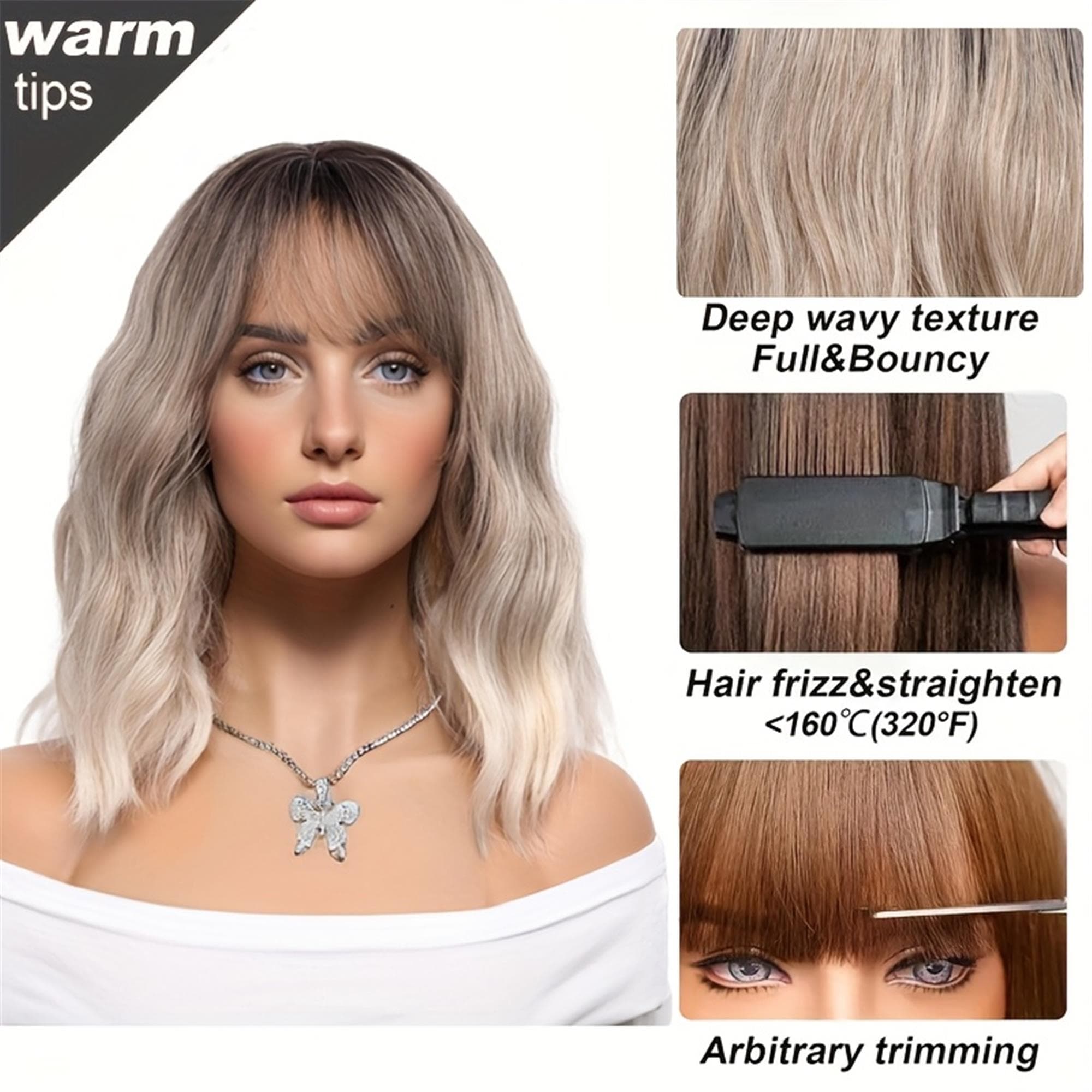 This 14-Inch Wig Features a Brown to Platinum Blonde Ombre Crafted from Heat-Resistant Fibers, Boasts High Density with Matte Wavy Curls!! - Thumbnail 9