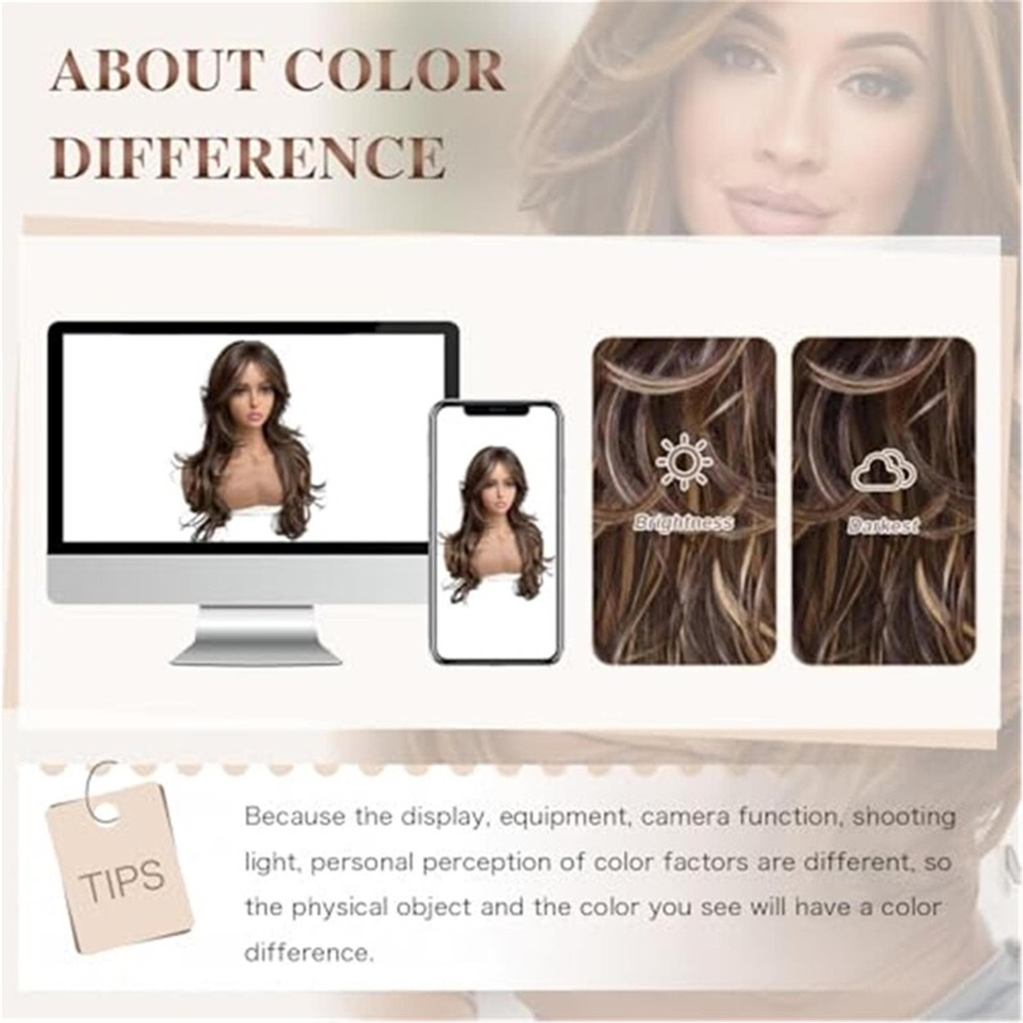 Highlighted Dark Brown Mix Honey Blonde Long Layered Wavy Wig with curtain bangs - Thumbnail 8