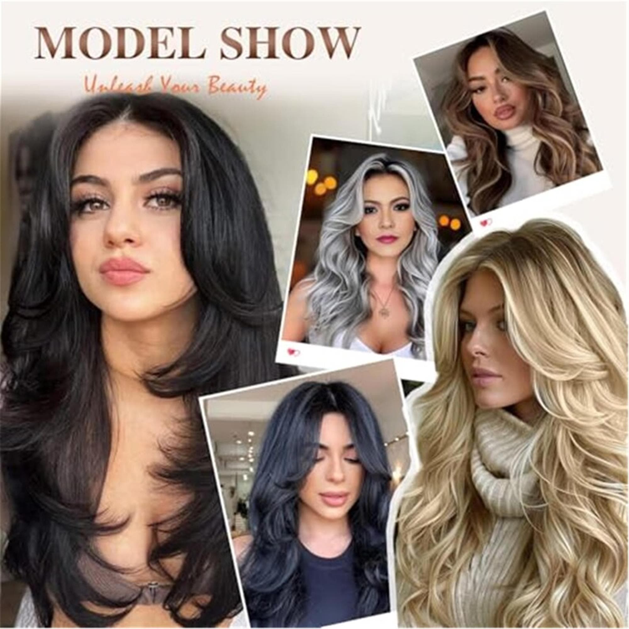 Black Wavy Long Layered Wig with Curtain Bangs - Thumbnail 6