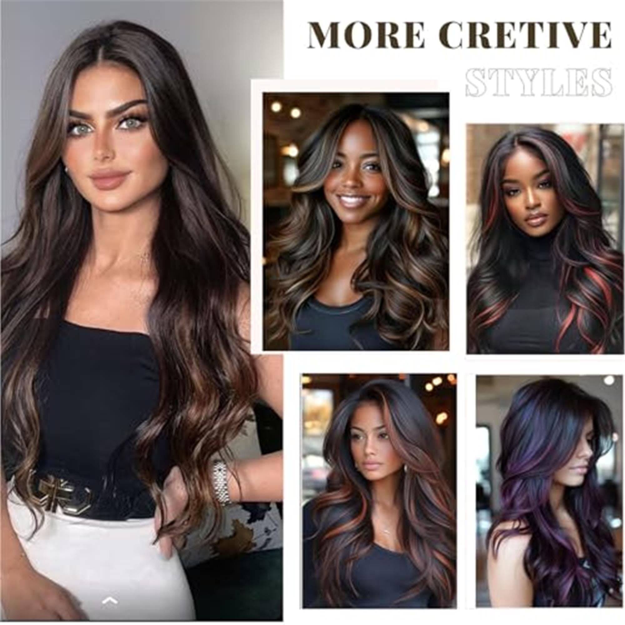 Highlight Burgundy Layered Wavy Wig With Curtain Bangs for Women Synthetic Black Mixd Red Highlights Wig Long Curly Natural Body Wave - Thumbnail 6
