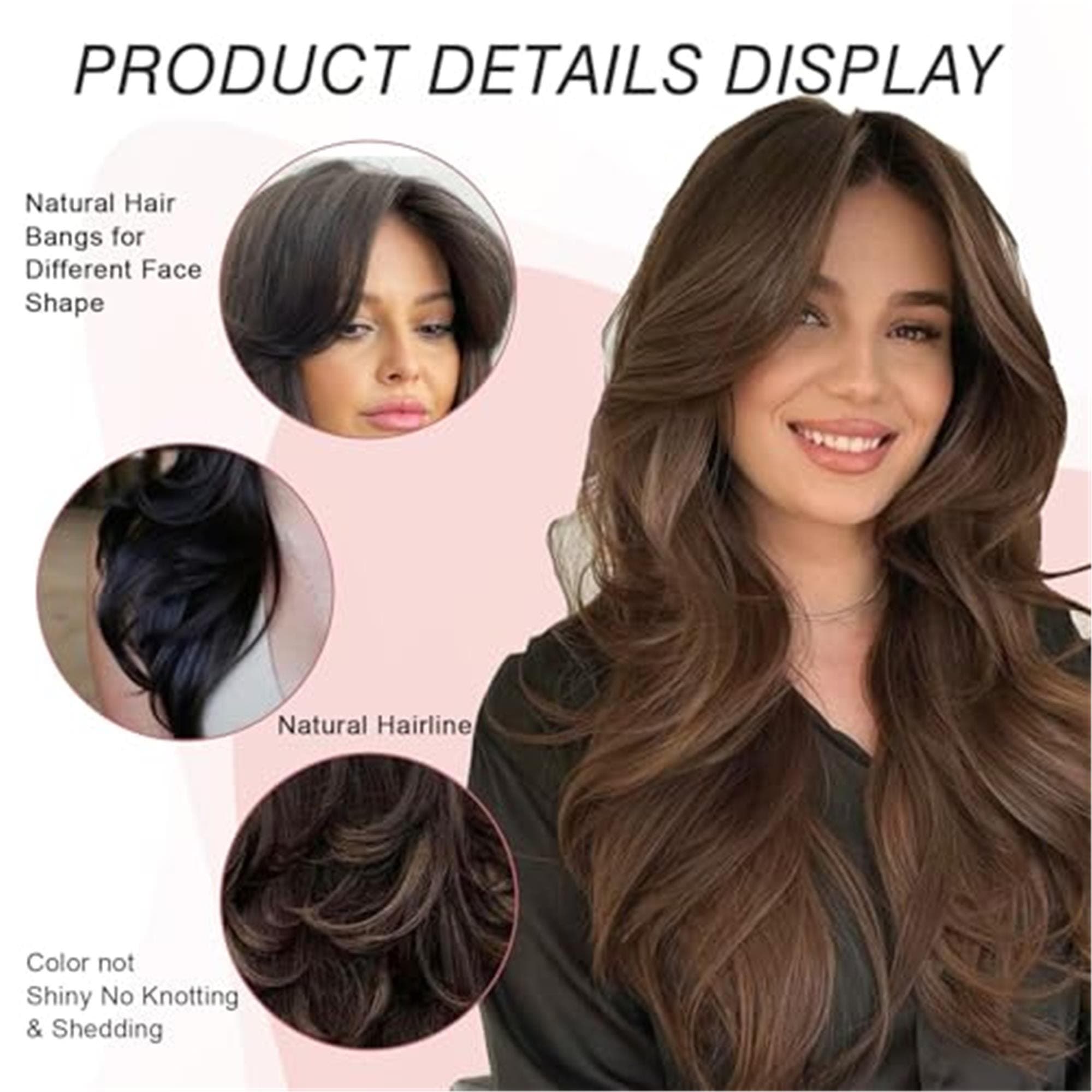 Highlight Burgundy Layered Wavy Wig With Curtain Bangs for Women Synthetic Black Mixd Red Highlights Wig Long Curly Natural Body Wave - Thumbnail 5