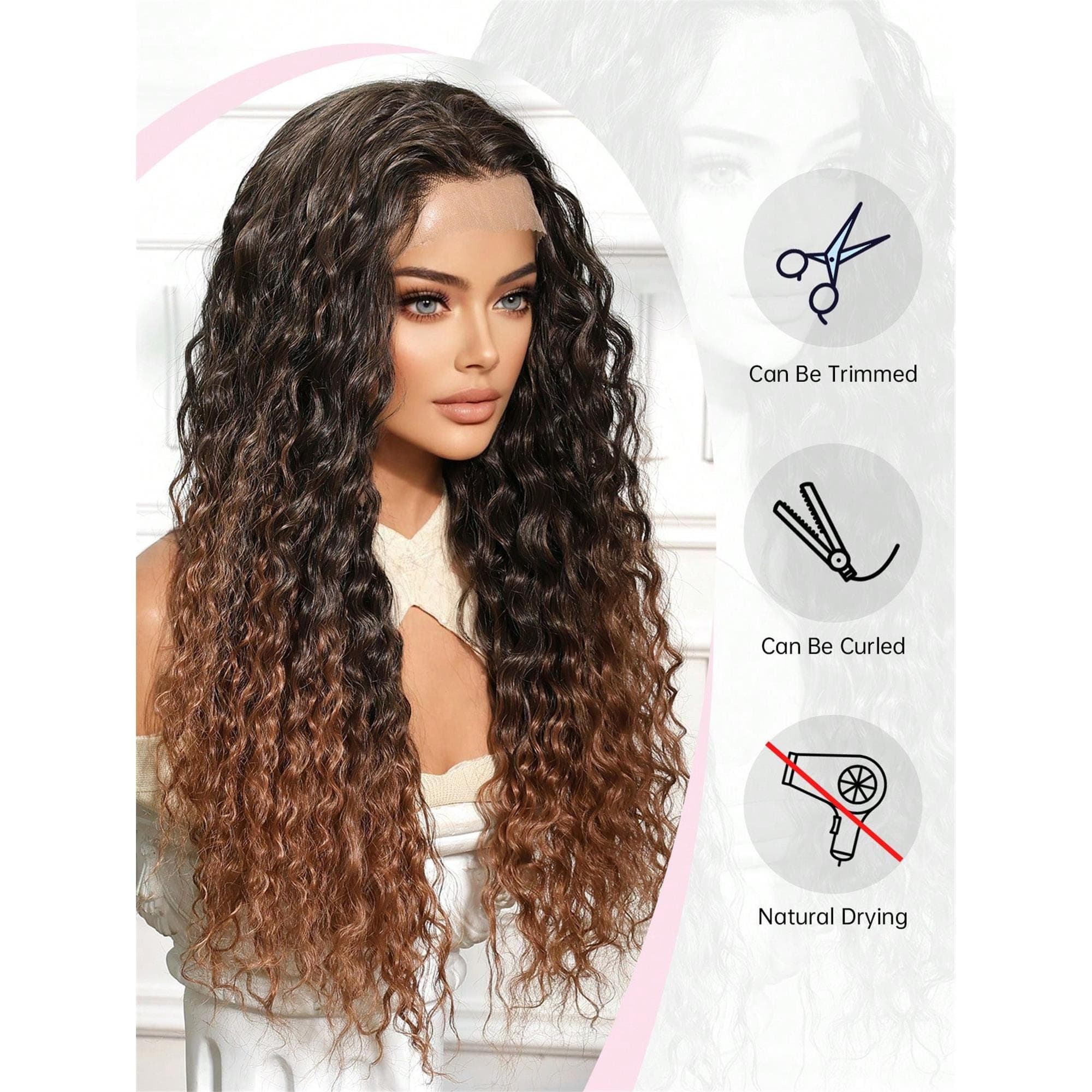 LocalLong Small To Medium Curls Multi-Level Hairstyle Synthetic Natural Looking Wigs Lace Front Wigs 13*4 Hand Woven Lace Chemical Fiber - Thumbnail 6