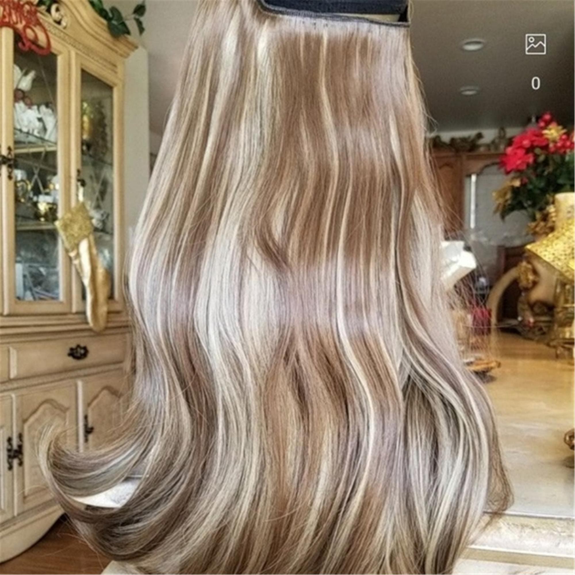 Brown Blonde 20" long synthetic straight hair extensions halo wire fish line