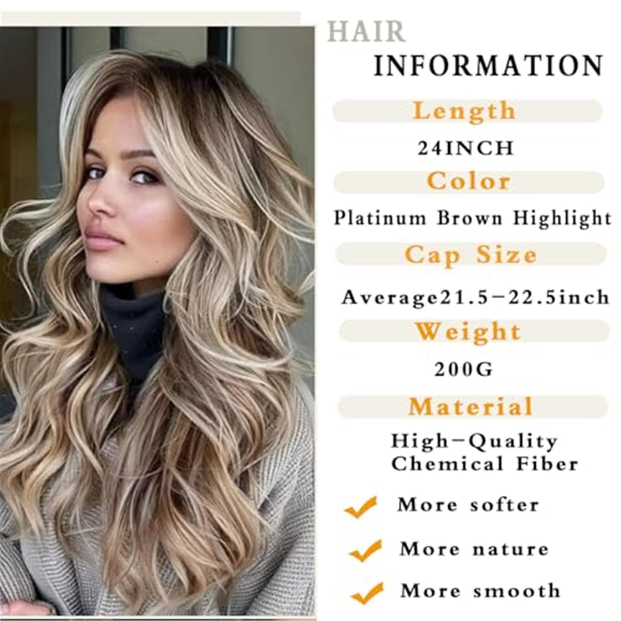 Ombre Platinum Brown Highlight Layered Wavy Wig With Curtain Bangs Light Blonde Highlight Wig - Thumbnail 4