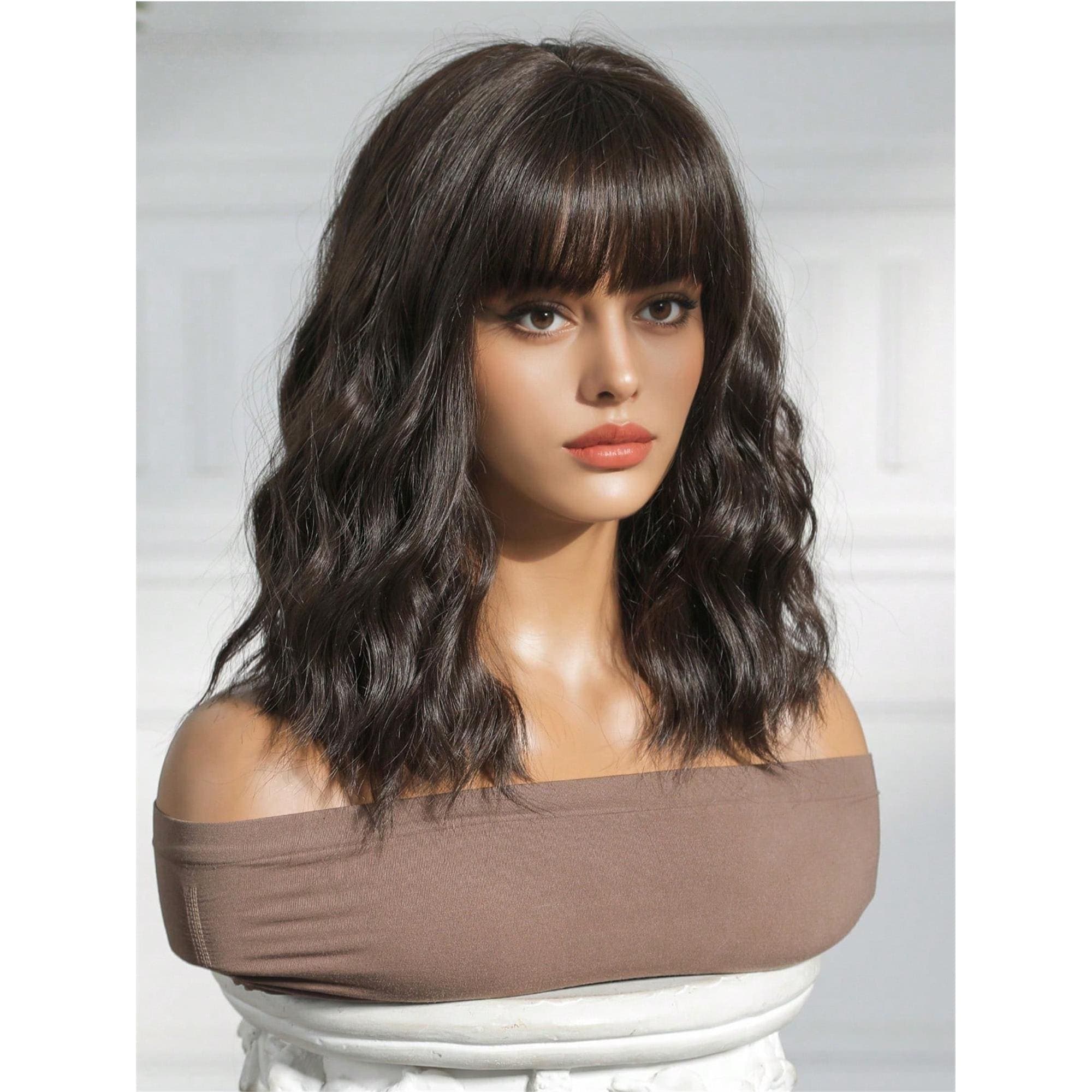 14 Inch Short Wavy Bangs Wig Cute Short Hairstyle Natural Realistic Heat Resistant Suitable For Daily Wear - Thumbnail 6
