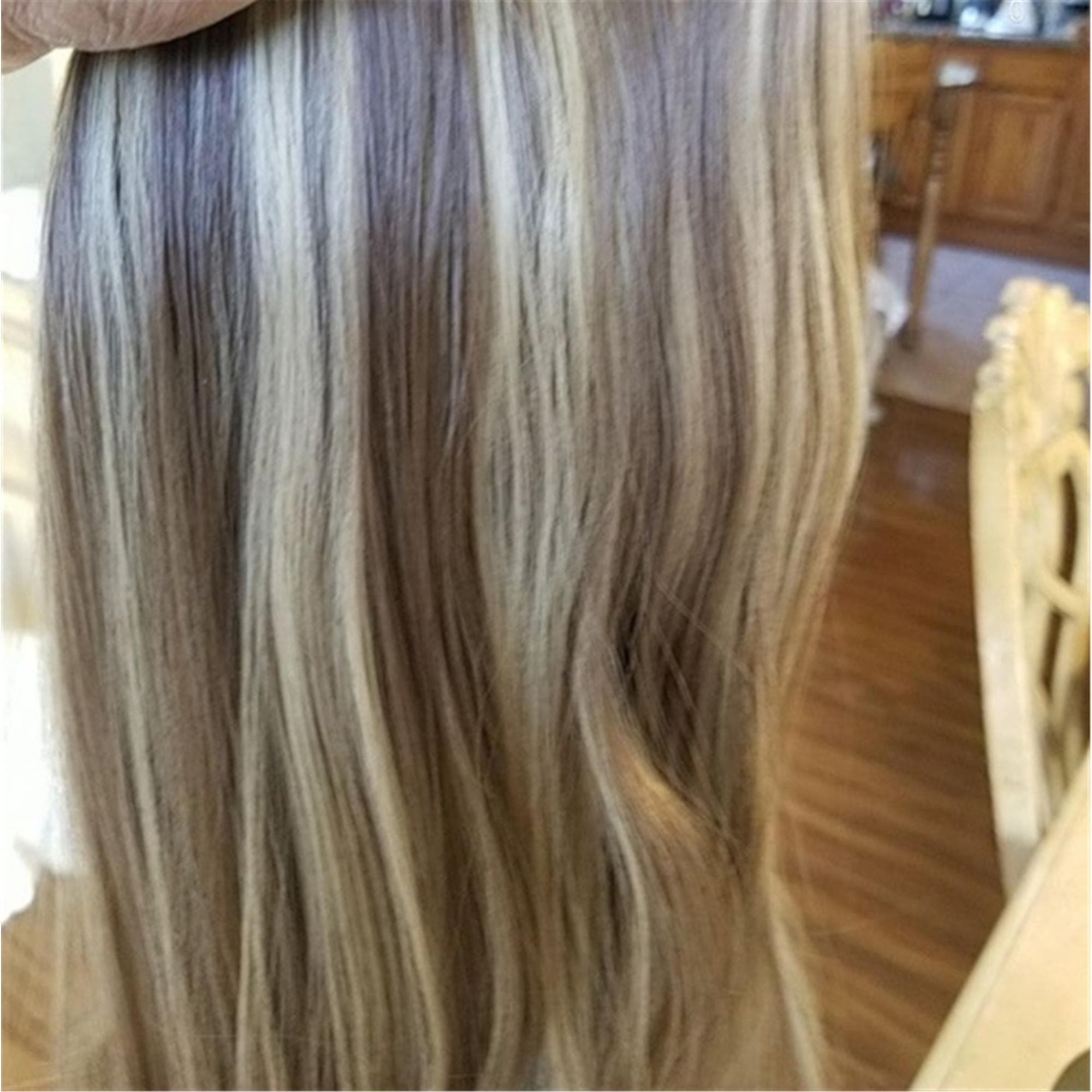 Brown Blonde 20" long synthetic straight hair extensions halo wire fish line - Thumbnail 3