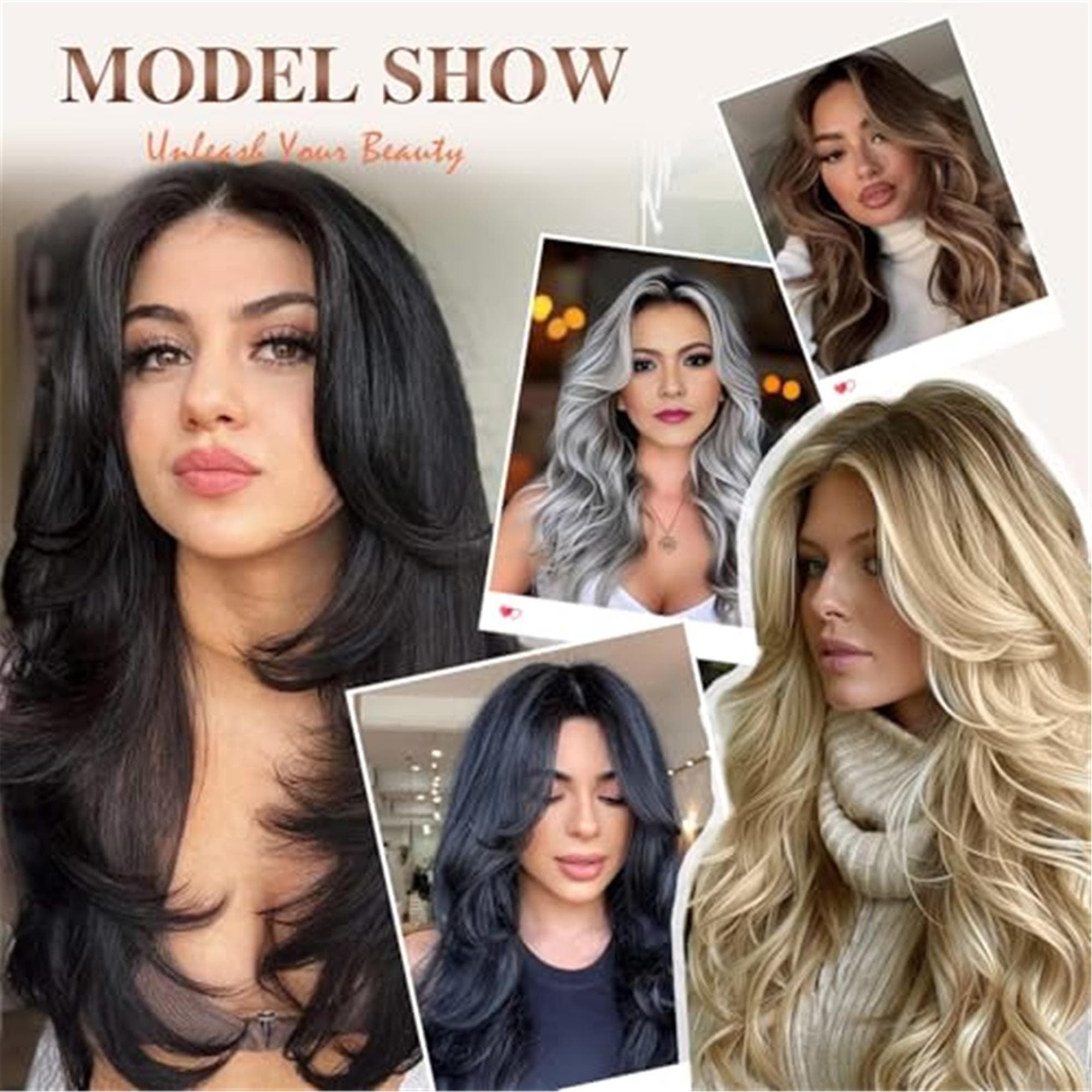 Black Wavy Wigs for Women Long Layered Wig with Curtain Bangs - Thumbnail 5