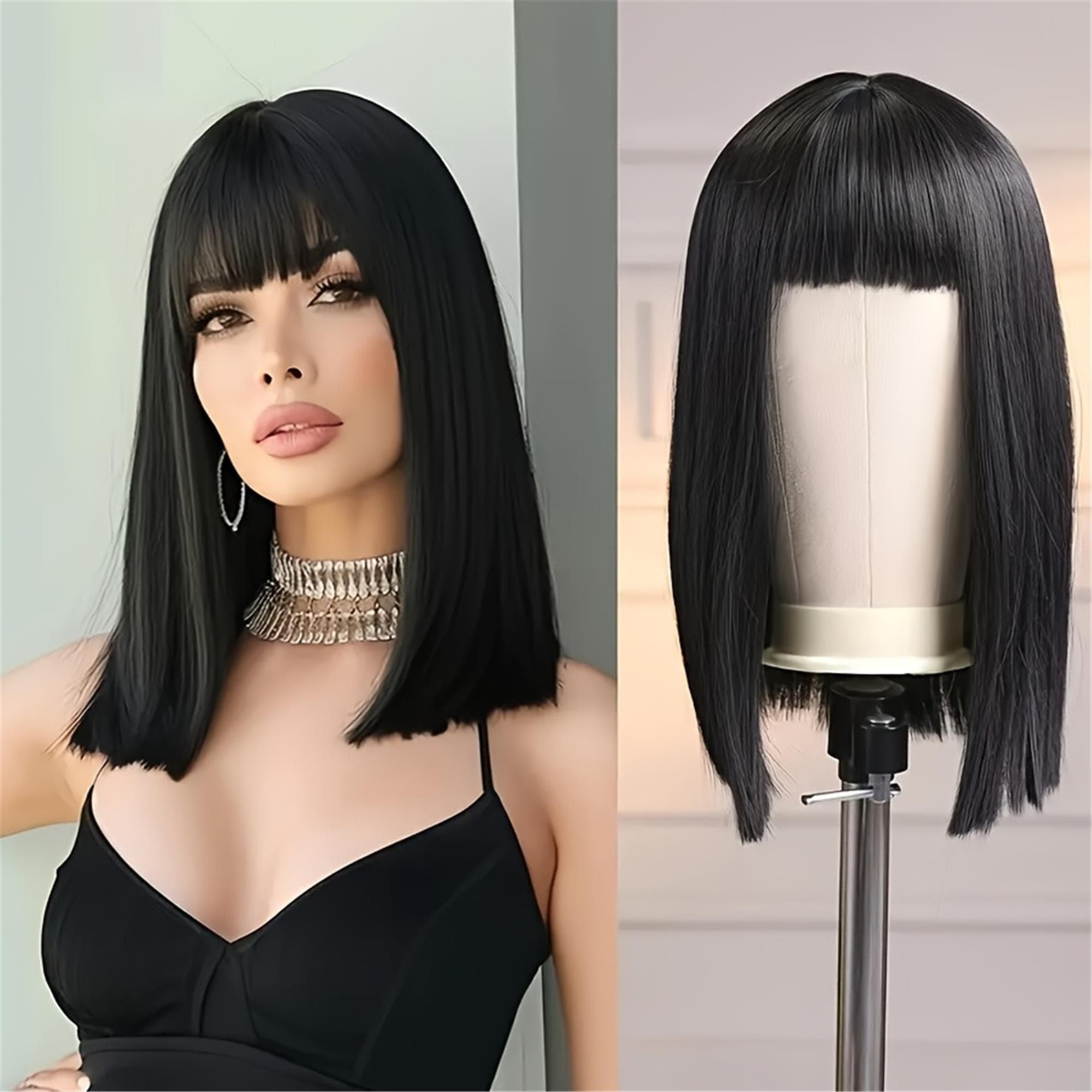 16" Blunt Cut Straight Bob Wig with Bangs - Thumbnail 3