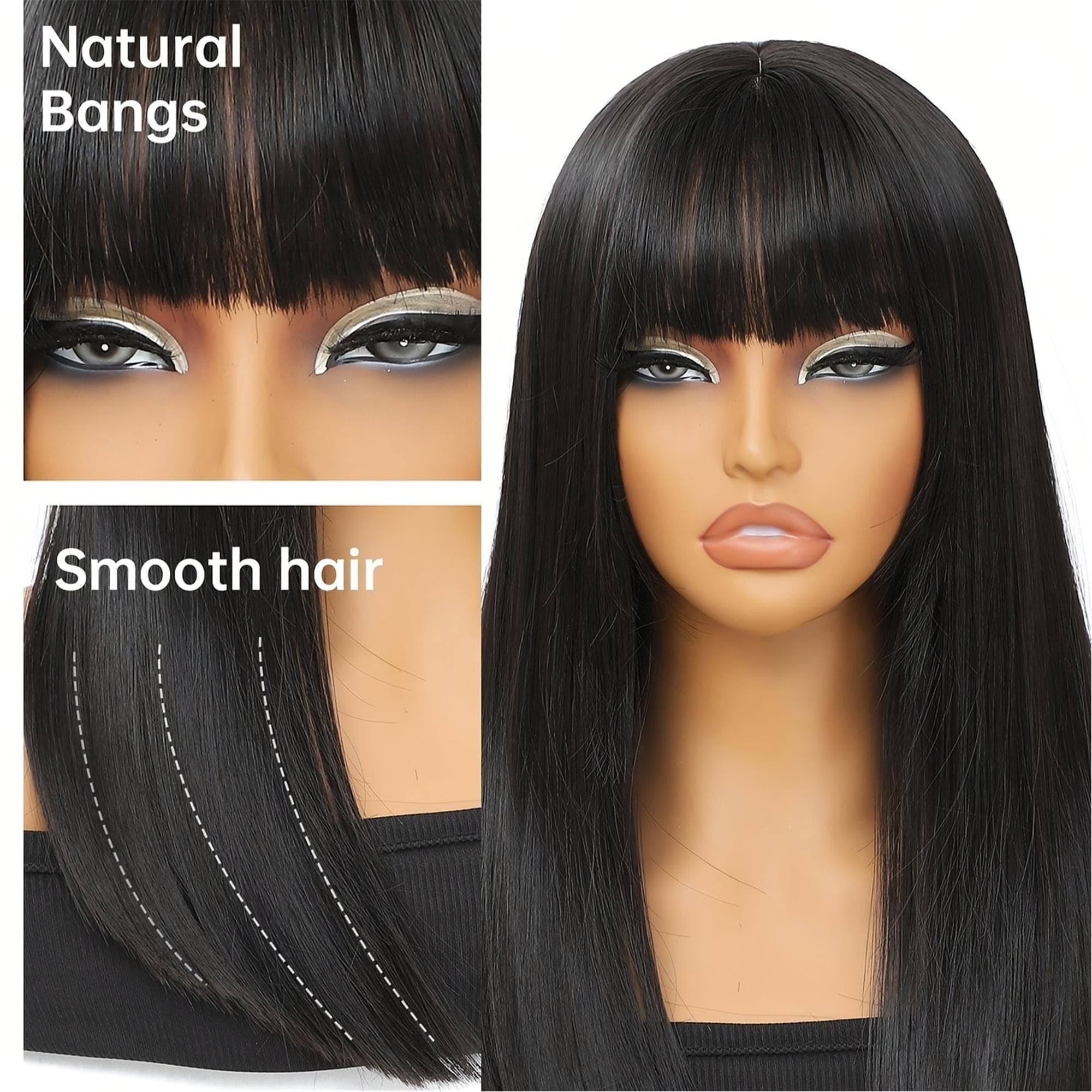 16" Blunt Cut Straight Bob Wig with Bangs - Thumbnail 4