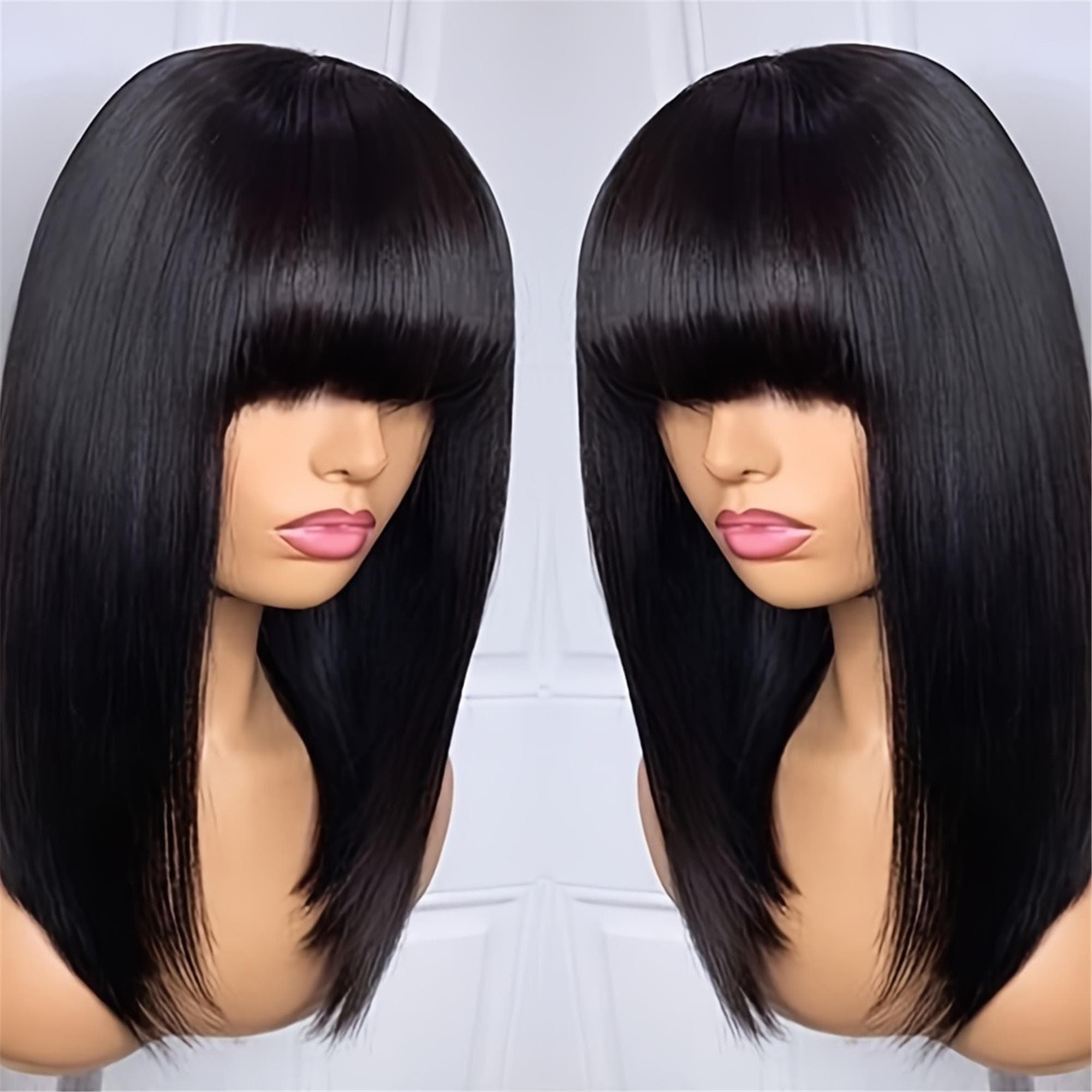 16" Blunt Cut Straight Bob Wig with Bangs - Thumbnail 2