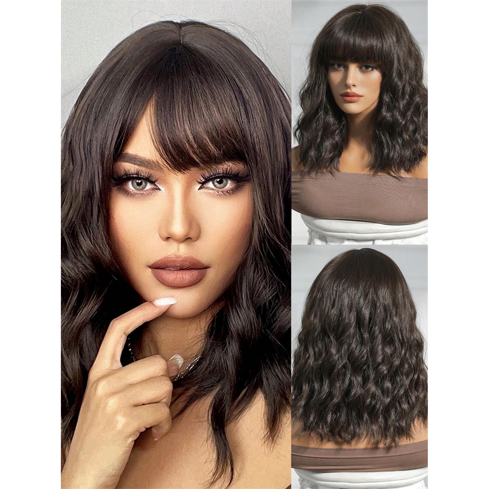14 Inch Short Wavy Bangs Wig Cute Short Hairstyle Natural Realistic Heat Resistant Suitable For Daily Wear - Thumbnail 4