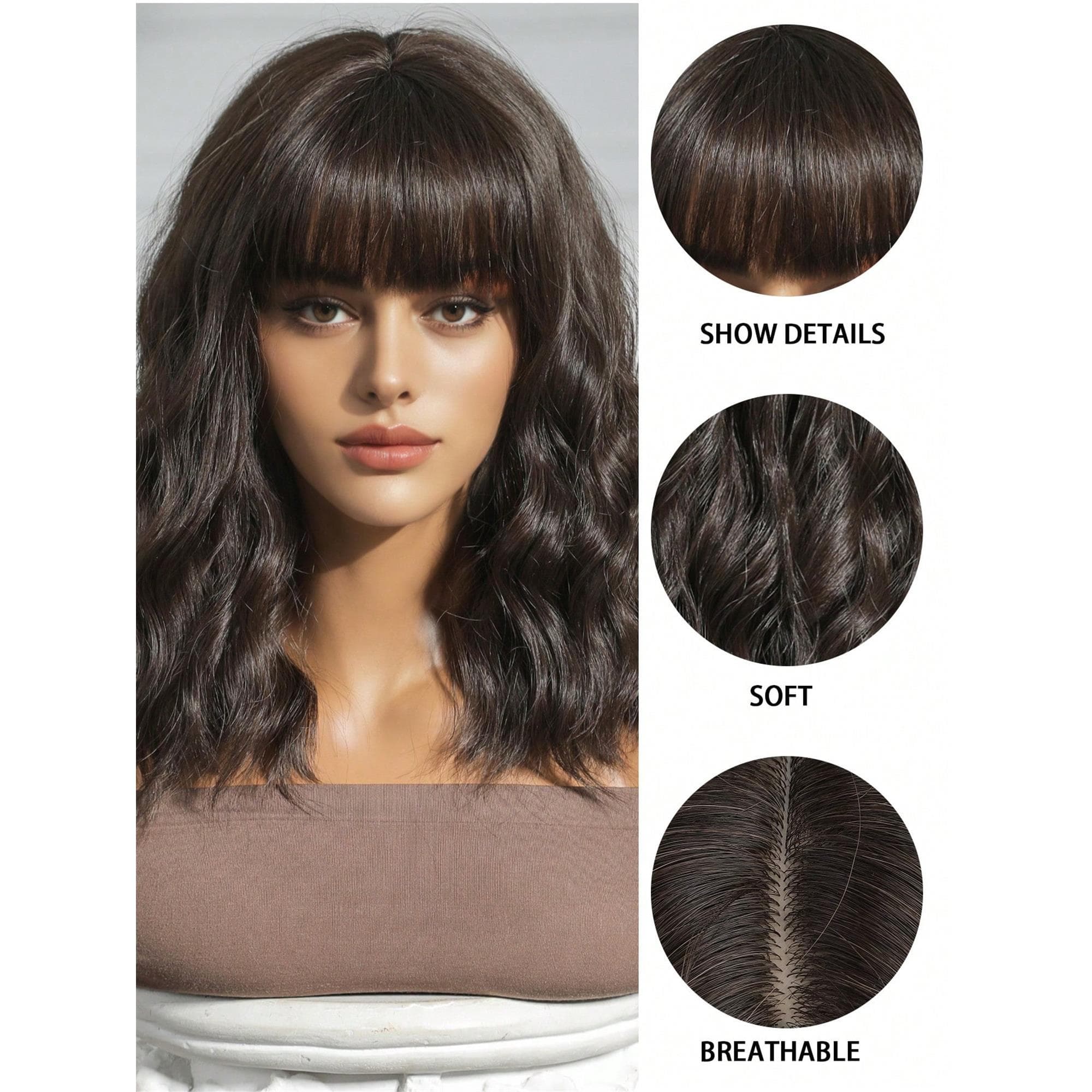 14 Inch Short Wavy Bangs Wig Cute Short Hairstyle Natural Realistic Heat Resistant Suitable For Daily Wear - Thumbnail 7