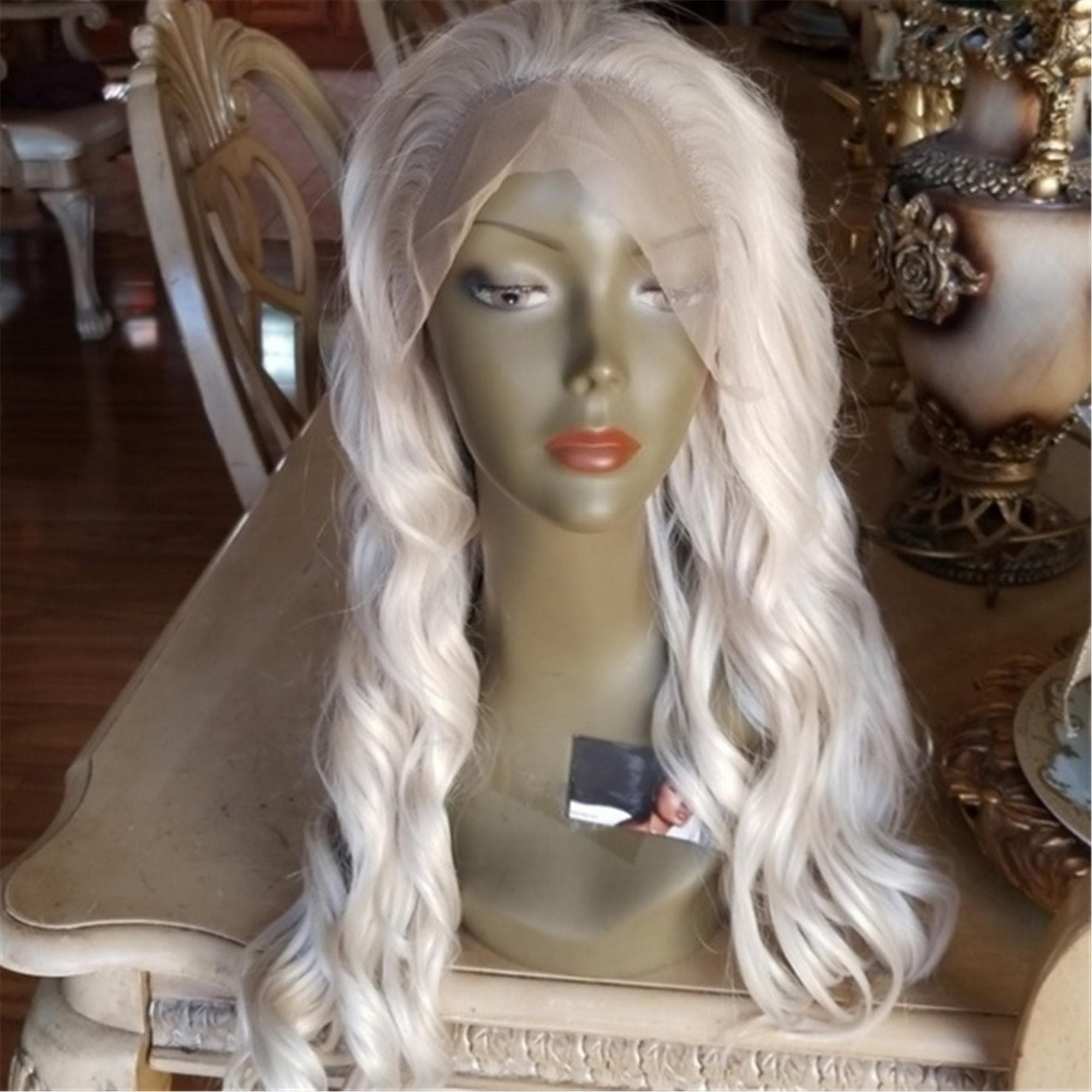 White Silver Blonde Lace Front Wig - Thumbnail 4