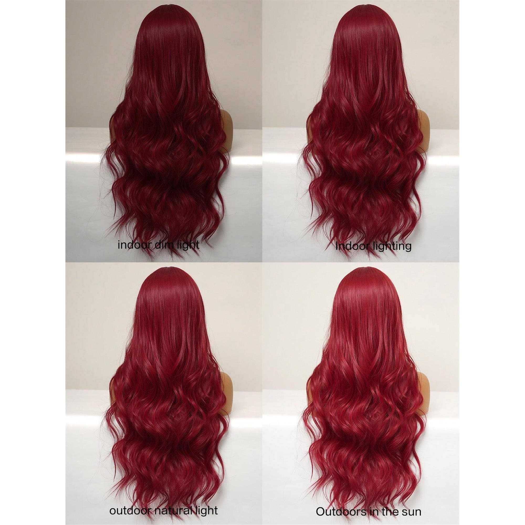 Fashionable Red Long Loose Wavy Wig 34 Inches Center Part Bangs - Thumbnail 9