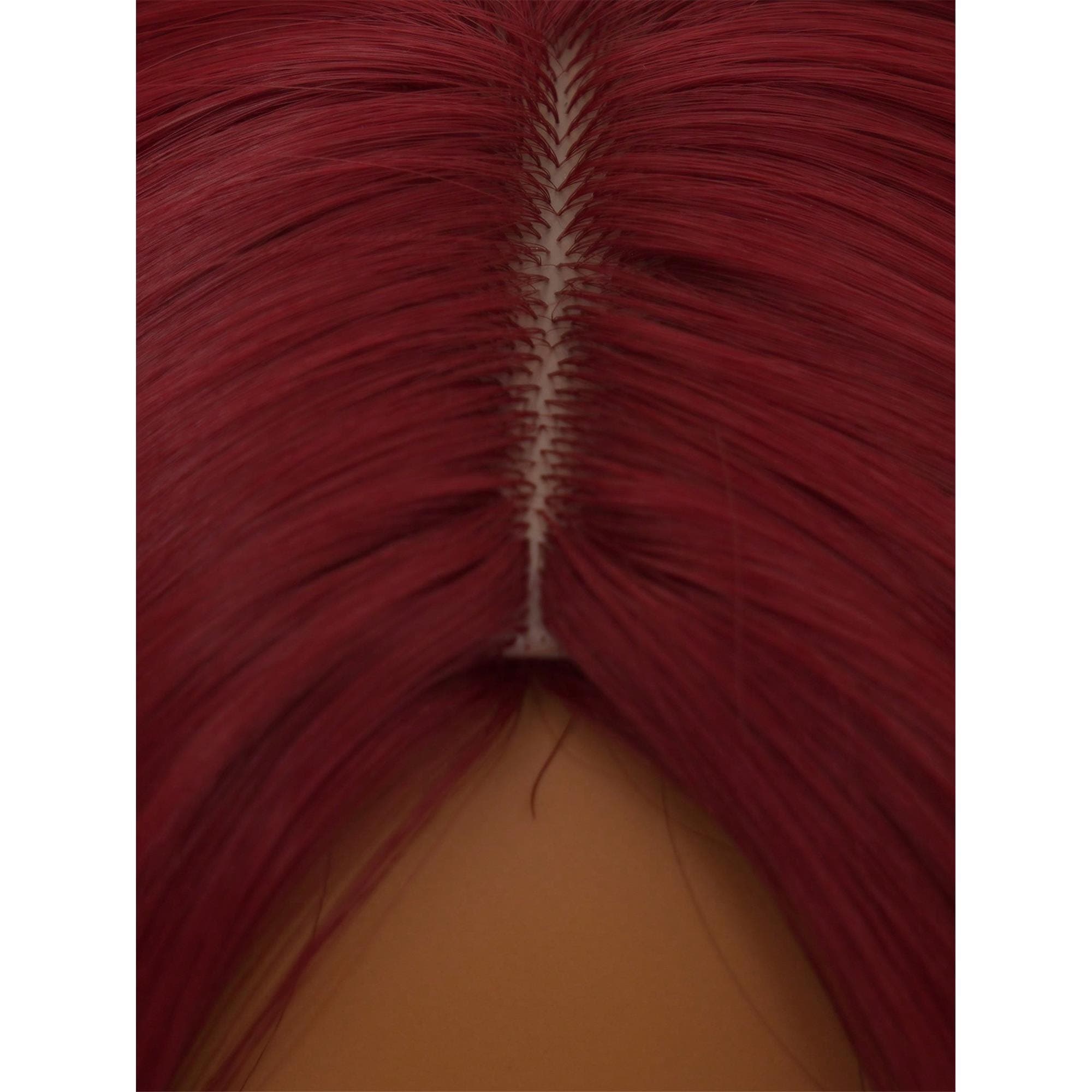 Fashionable Red Long Loose Wavy Wig 34 Inches Center Part Bangs - Thumbnail 7