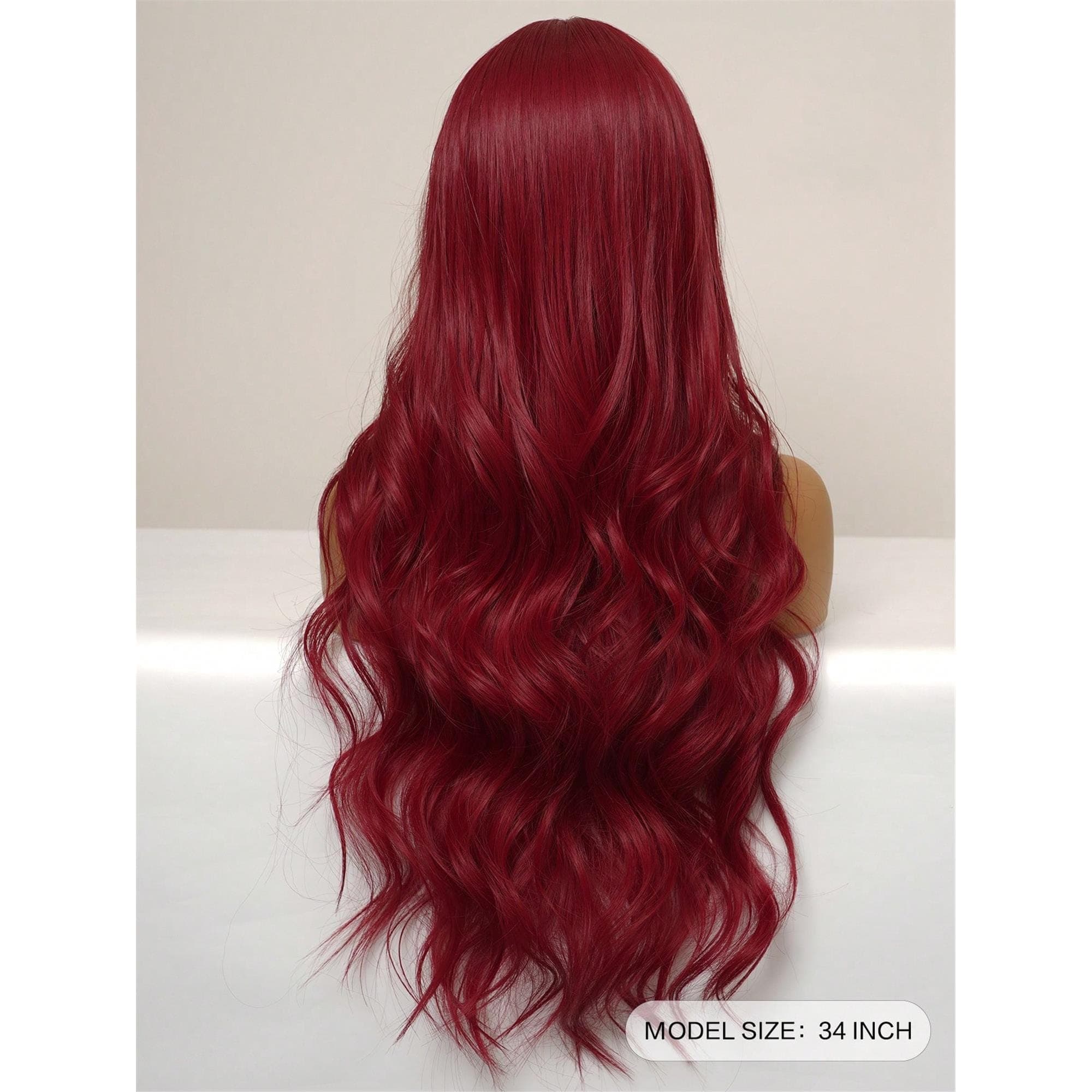 Fashionable Red Long Loose Wavy Wig 34 Inches Center Part Bangs - Thumbnail 3