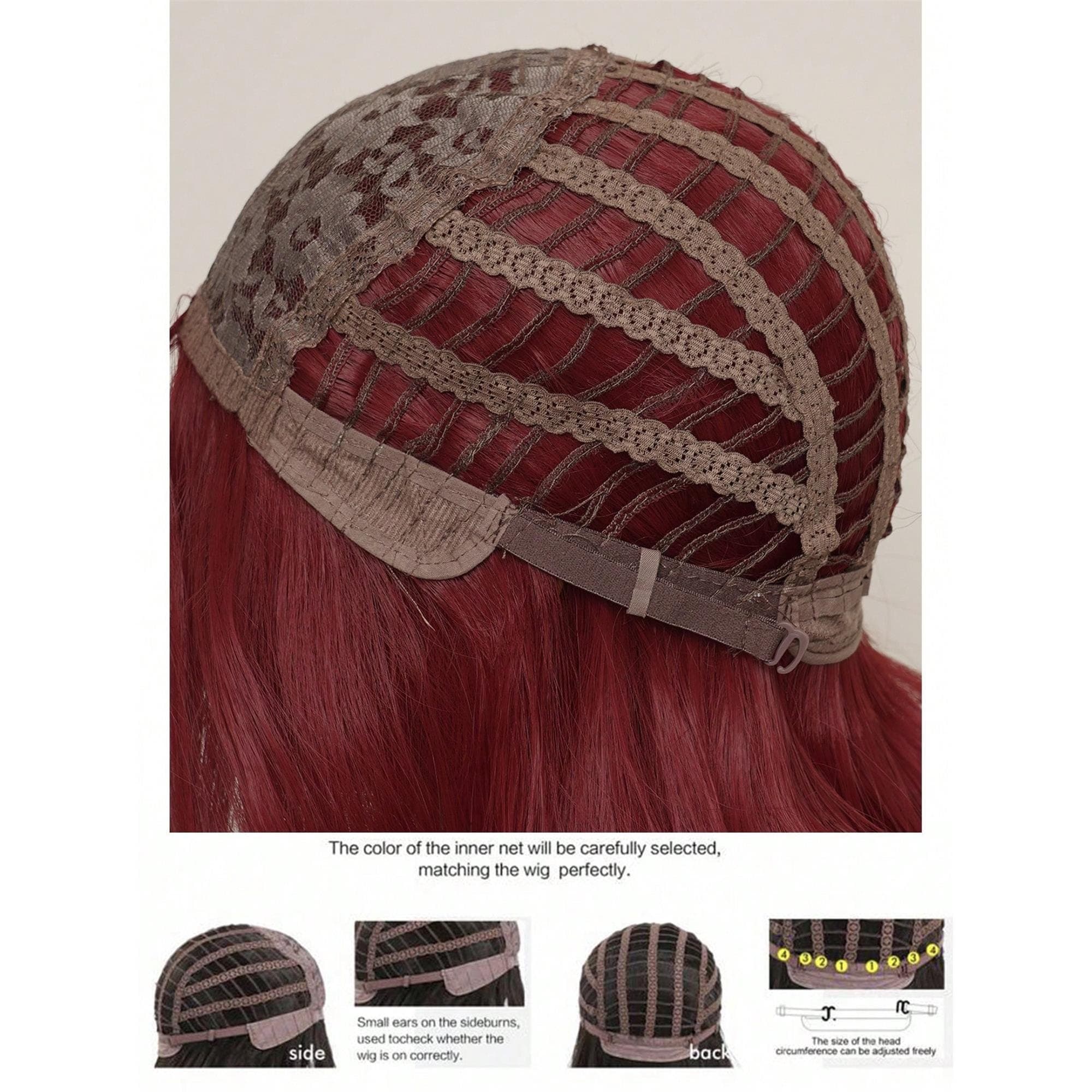 Fashionable Red Long Loose Wavy Wig 34 Inches Center Part Bangs - Thumbnail 8