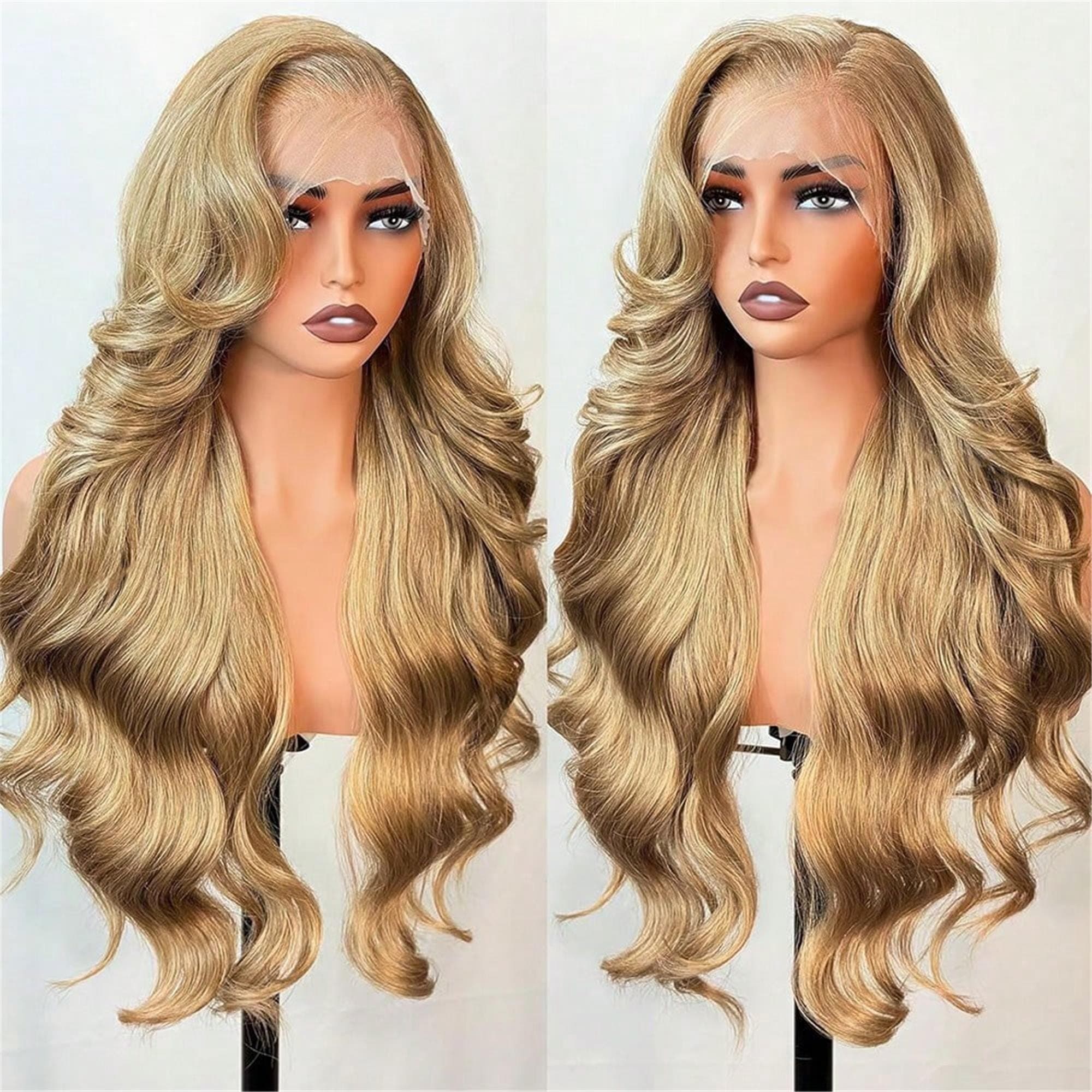 Blonde 13x4 Lace Front Wig 28 Inch Body Wave Blonde Color Glueless Pre Plucked For Women HD Lace 180% Density Long - Thumbnail 2