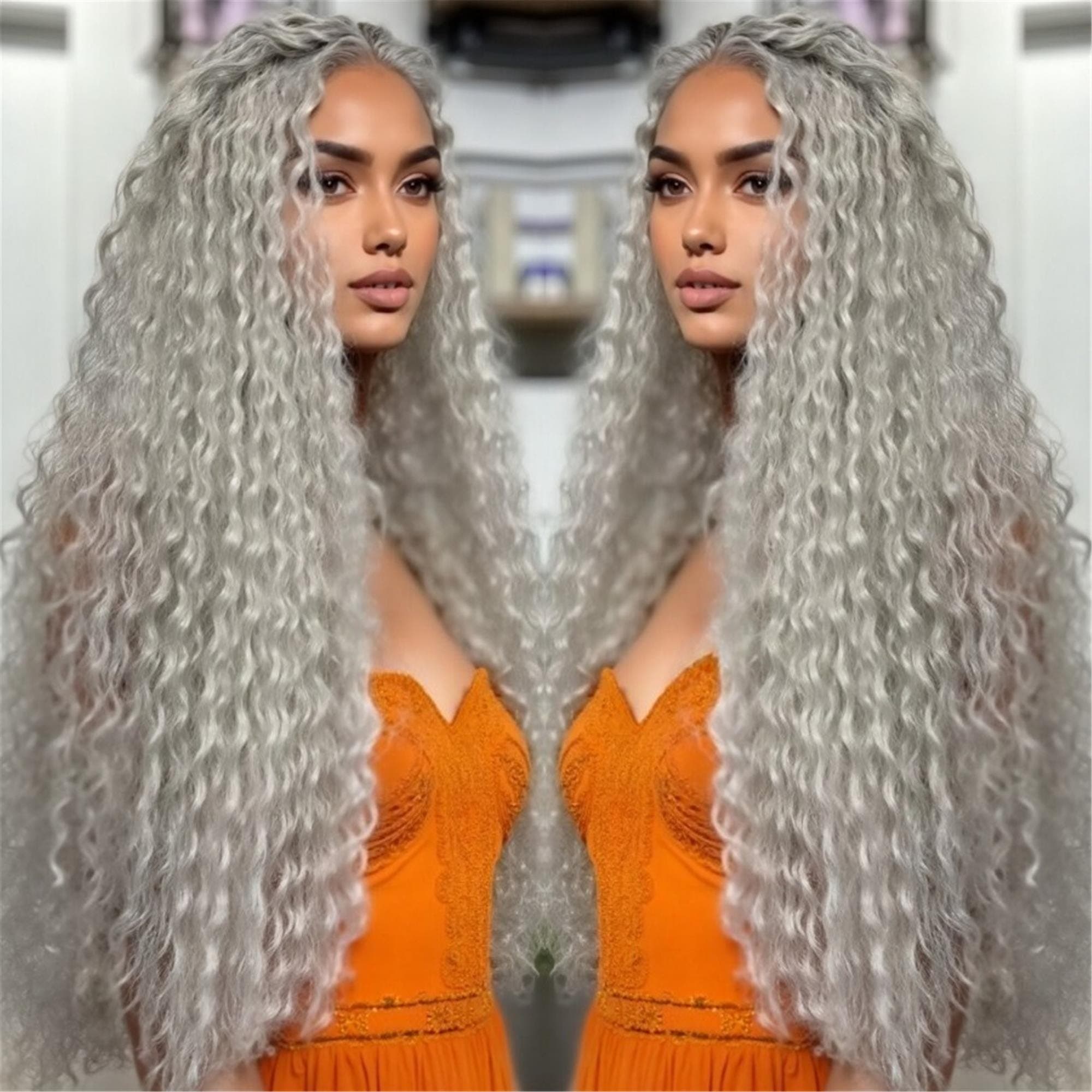 Silvery Grey Lace Front Wigs Pre-Plucked - Thumbnail 2