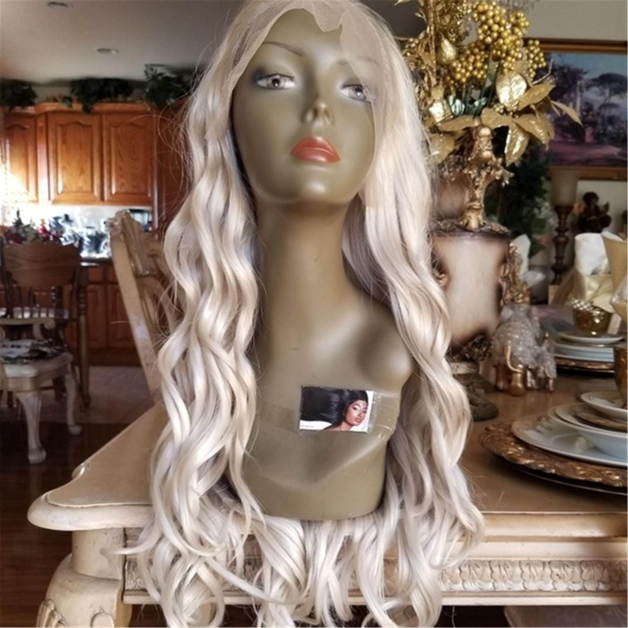 White Pale Blonde Lace Front Wig - Thumbnail 5