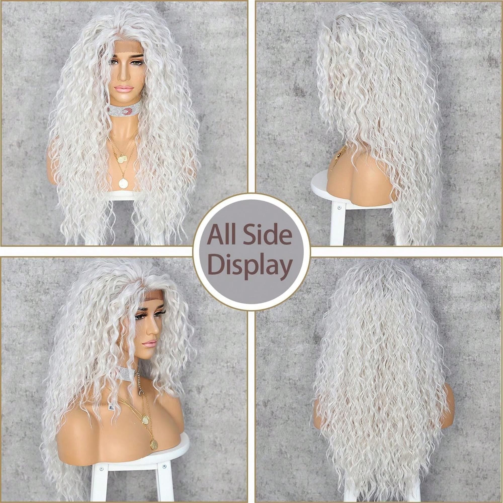 Curly Front Wigs Long Deep Wave Wig Glueless Pre Plucked Hairline White - Thumbnail 4