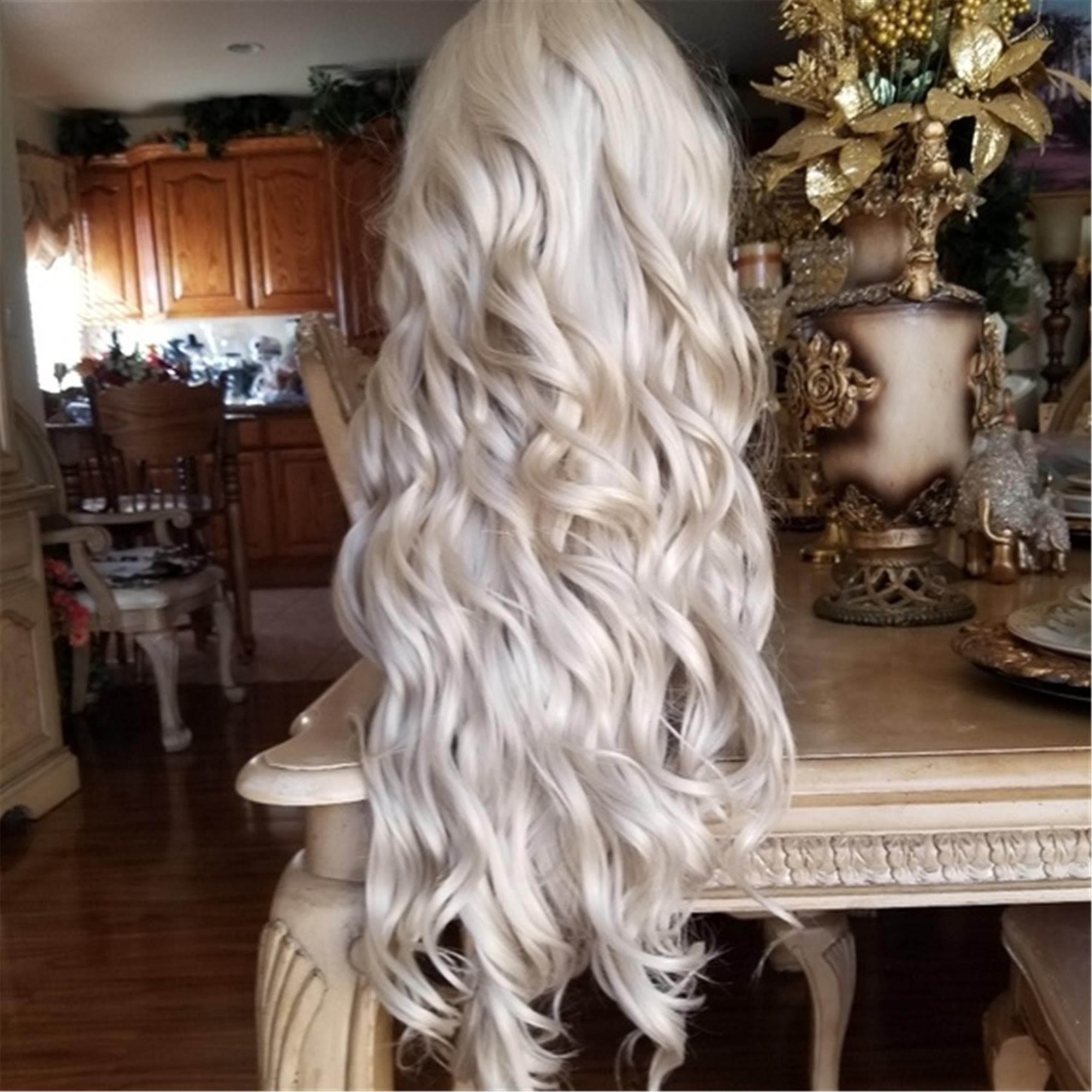 White Pale Blonde Lace Front Wig - Thumbnail 6