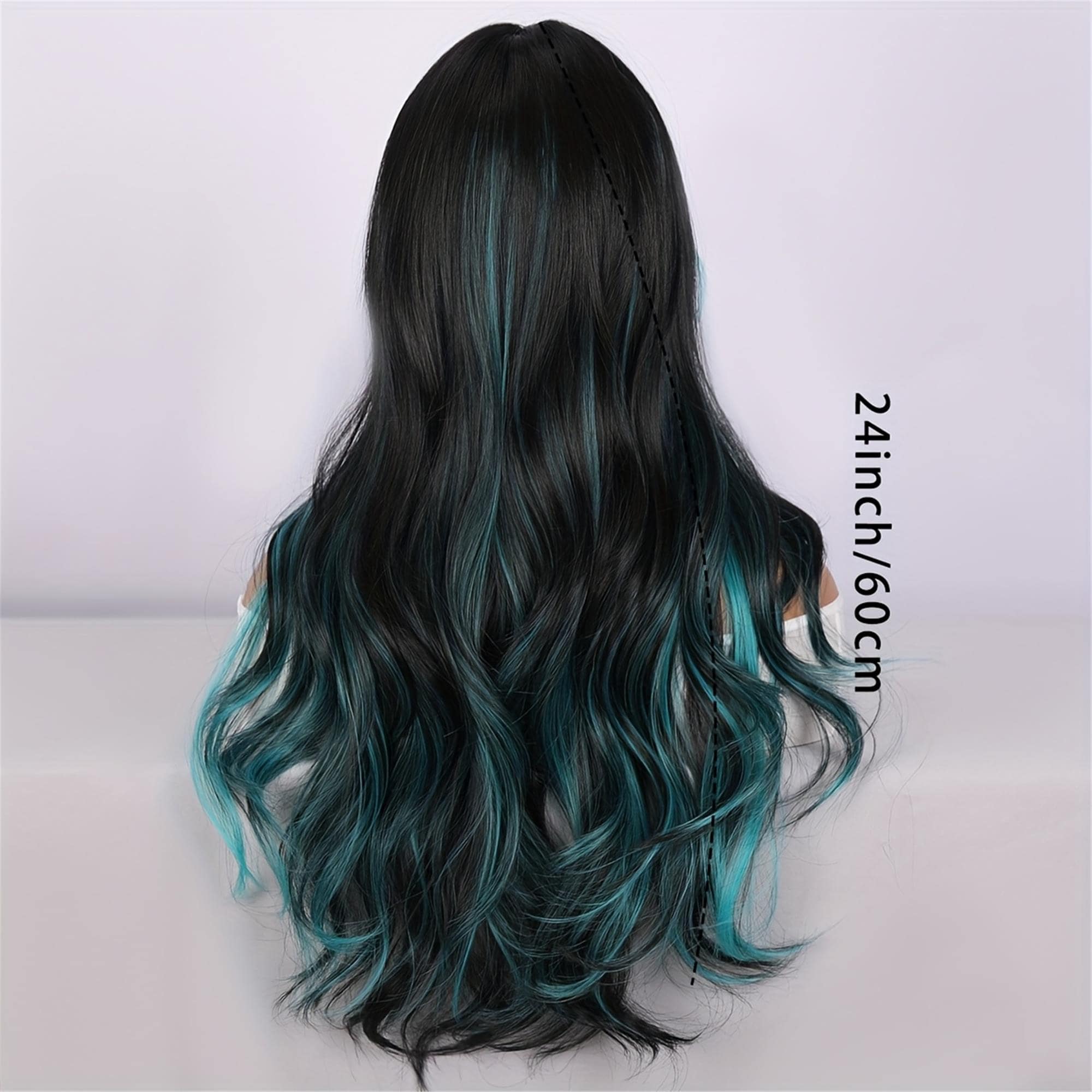 24-inch Women's Wigs Light Green Blue Highlighted Wavy Curls. The - Thumbnail 6