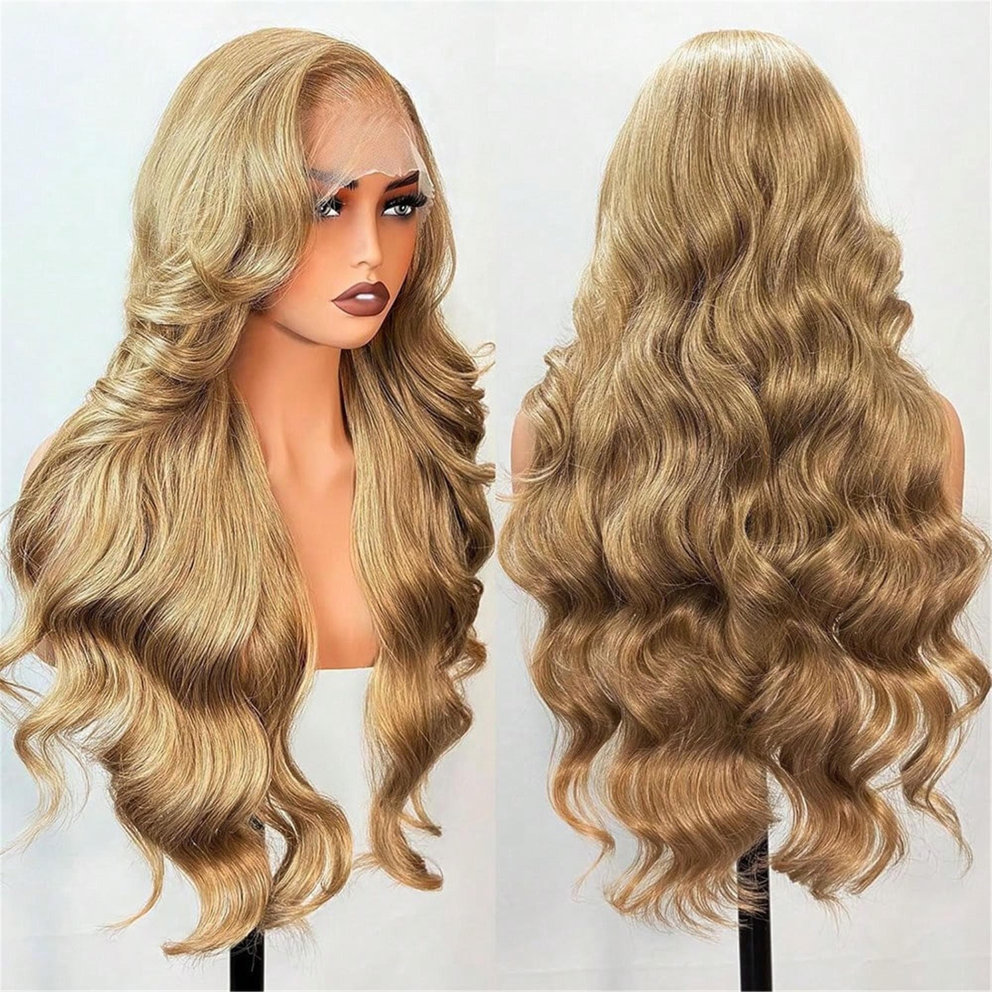 Blonde 13x4 Lace Front Wig 28 Inch Body Wave Blonde Color Glueless Pre Plucked For Women HD Lace 180% Density Long - Thumbnail 7