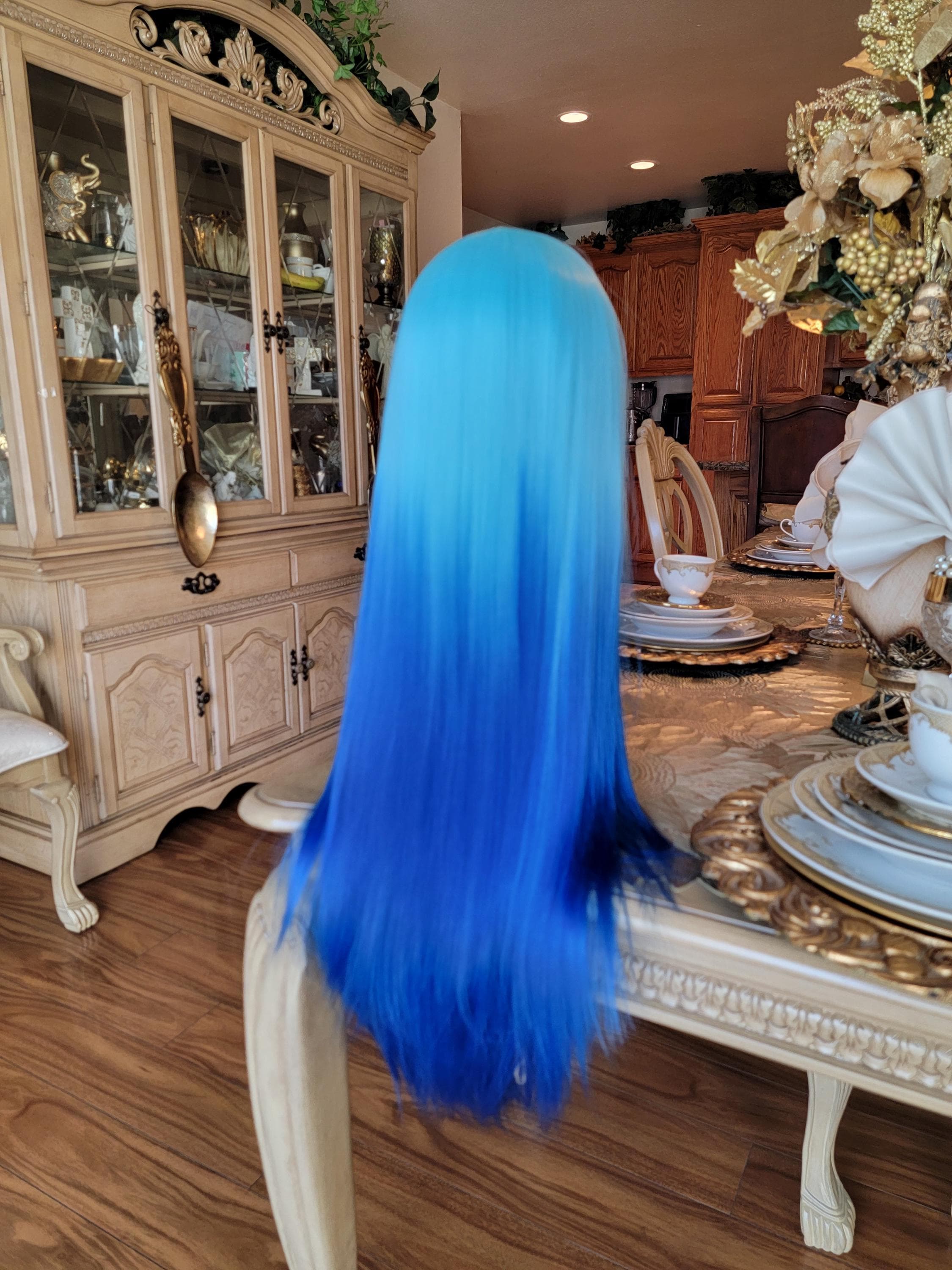 Blue Ombre Lace Front Long Straight Beautiful Hair - Thumbnail 11