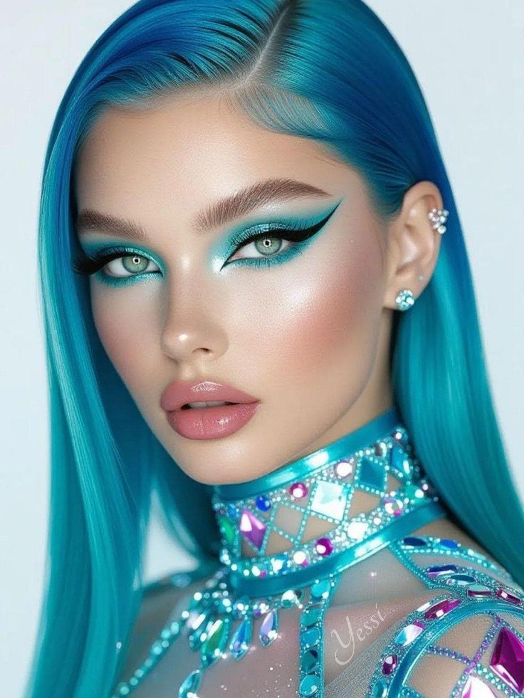 Blue Ombre Lace Front Long Straight Beautiful Hair