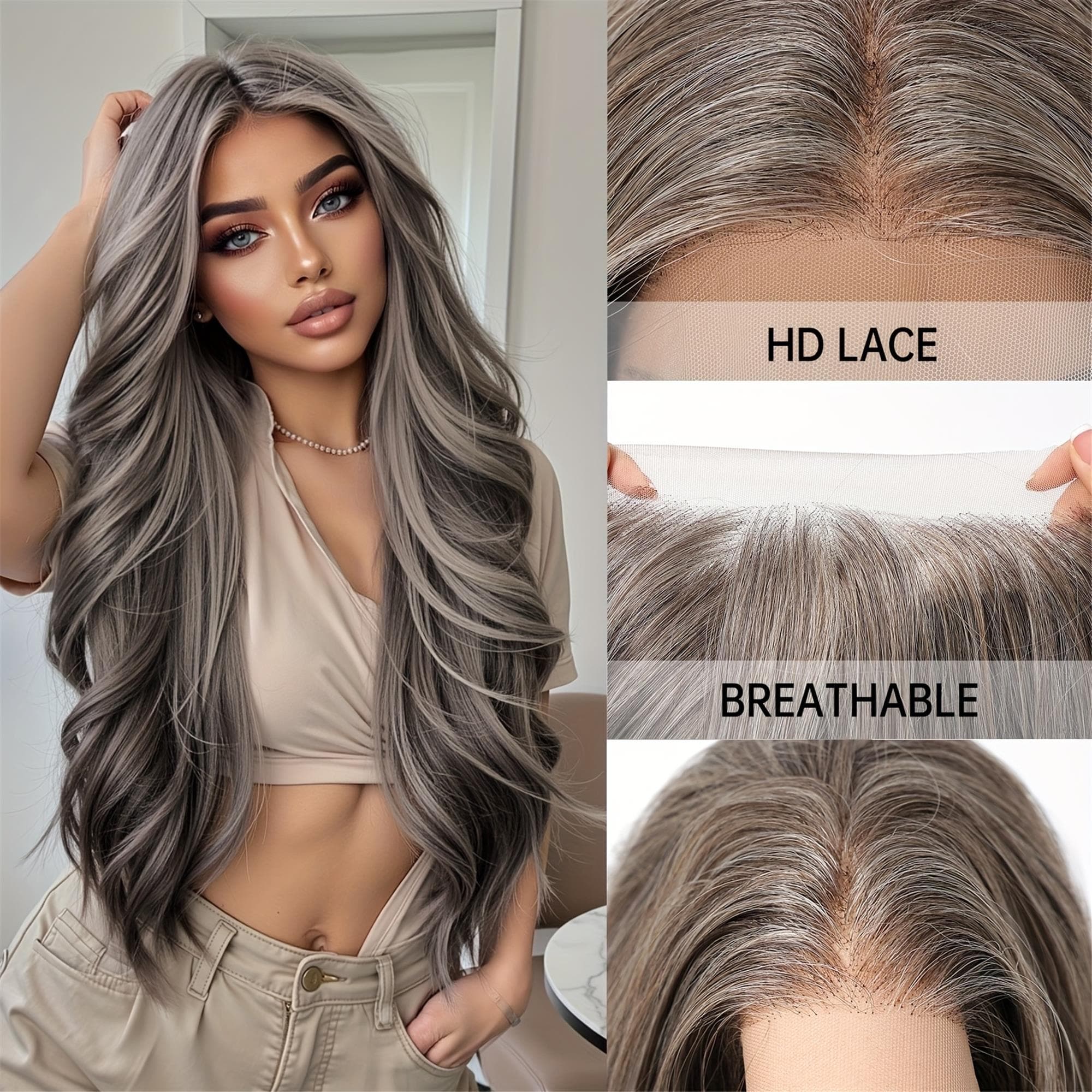 13X4 HD Transparent Lace Front Wig in Deep 26 Inches Long with Body Wave Style. This Synthetic Lace Wig Is Glueless And Made from - Thumbnail 2