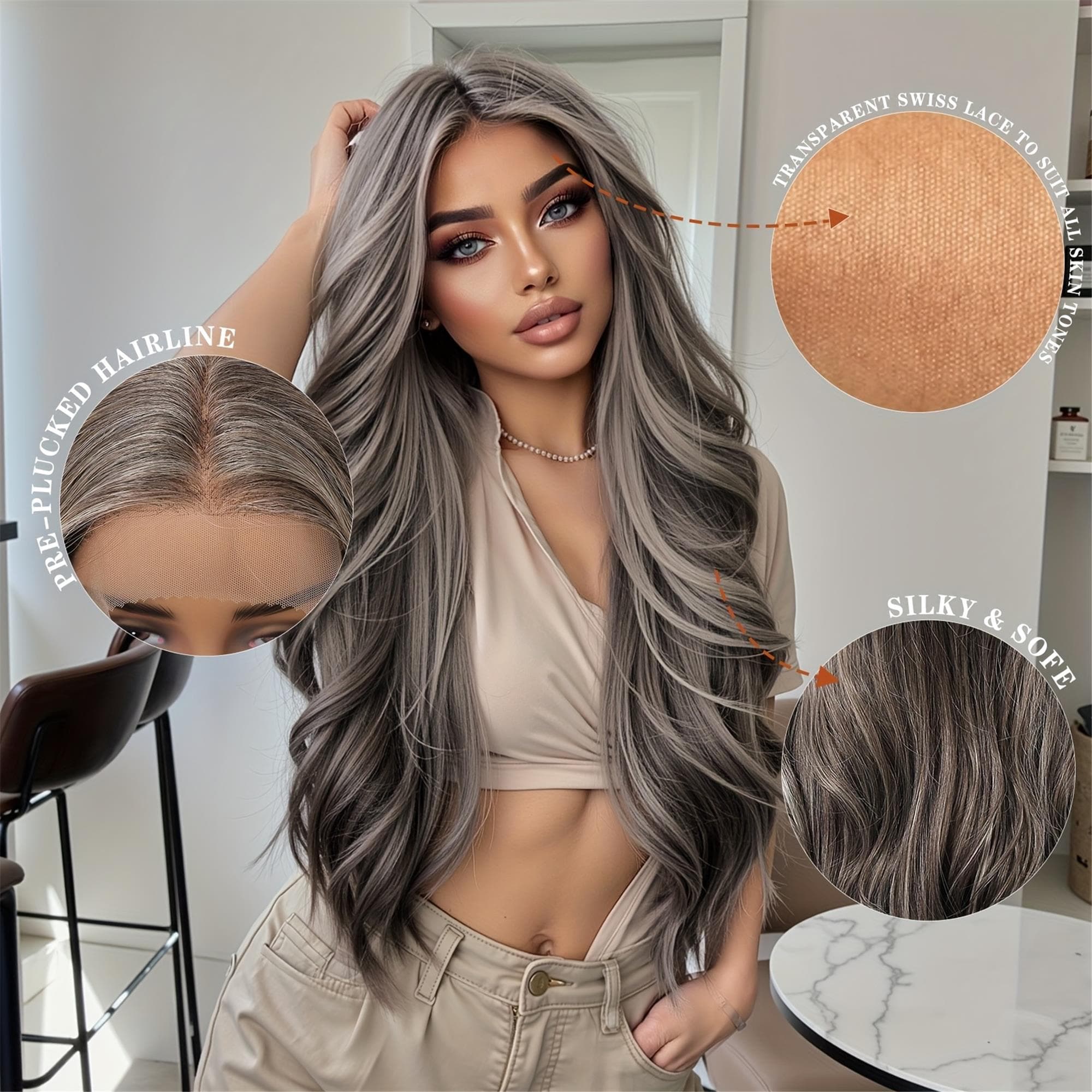 13X4 HD Transparent Lace Front Wig in Deep 26 Inches Long with Body Wave Style. This Synthetic Lace Wig Is Glueless And Made from - Thumbnail 3