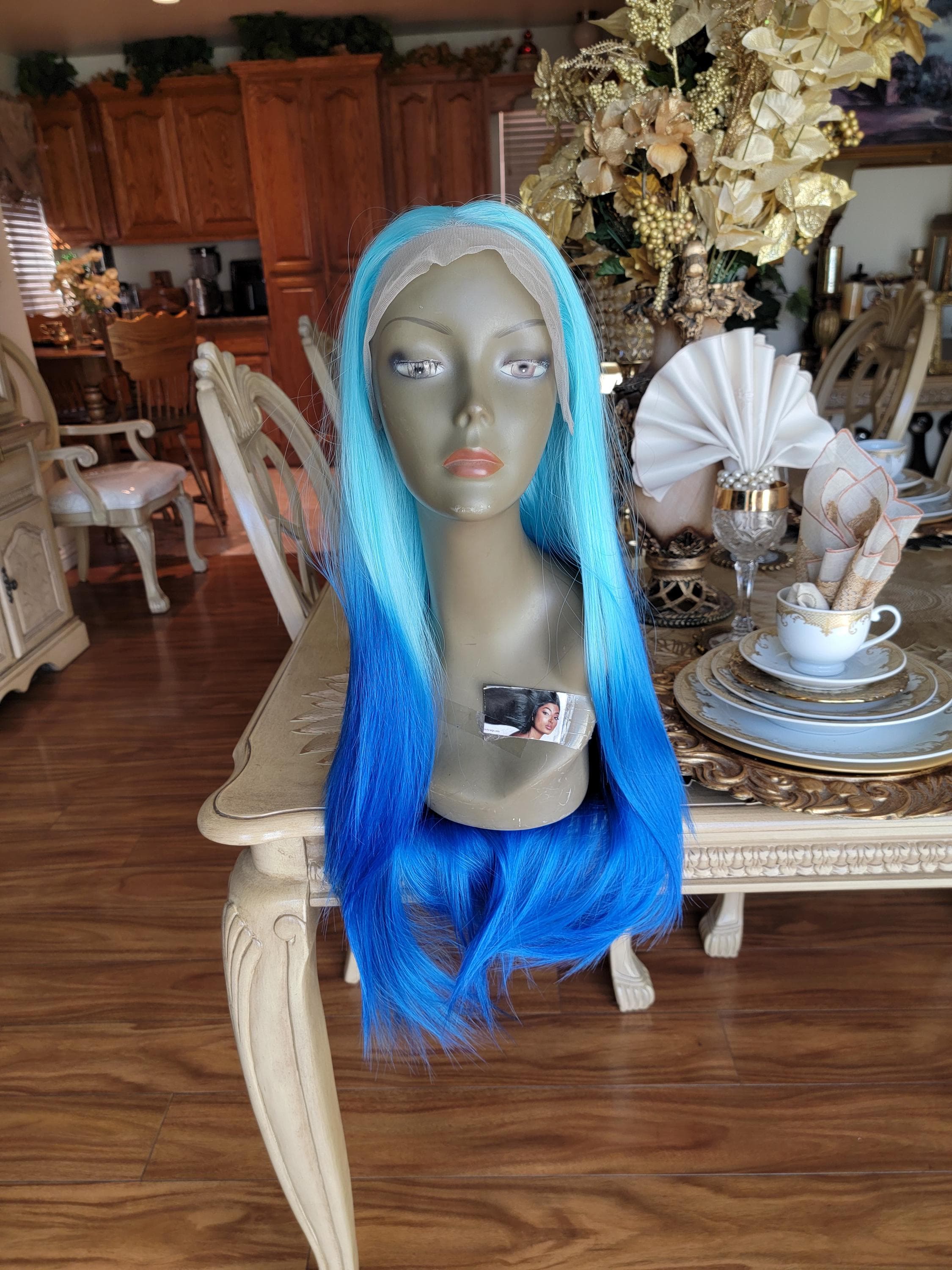 Blue Ombre Lace Front Long Straight Beautiful Hair - Thumbnail 12