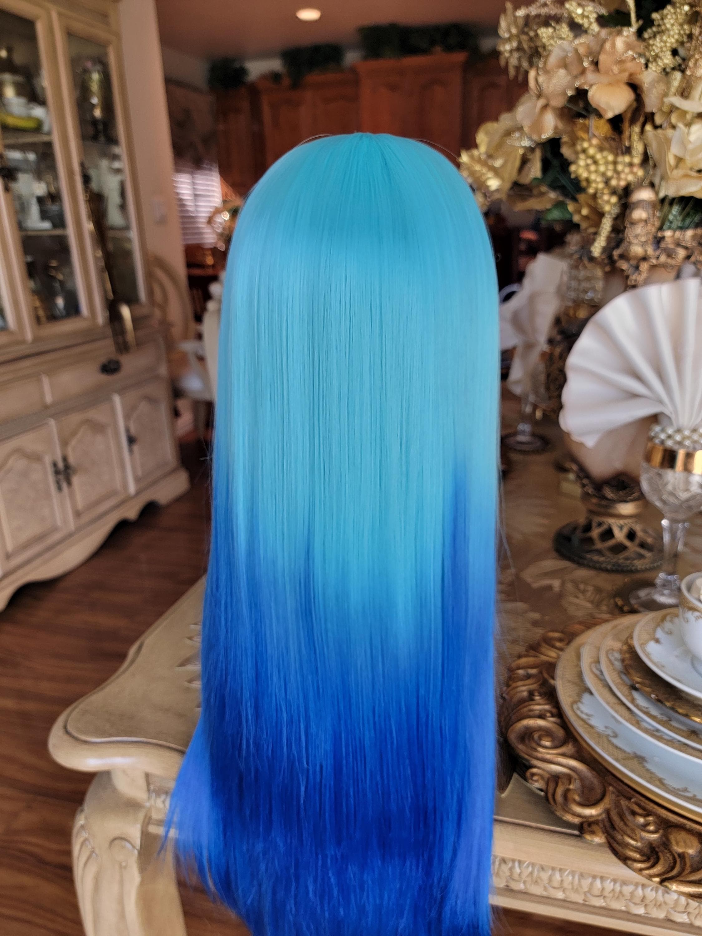 Blue Ombre Lace Front Long Straight Beautiful Hair - Thumbnail 8