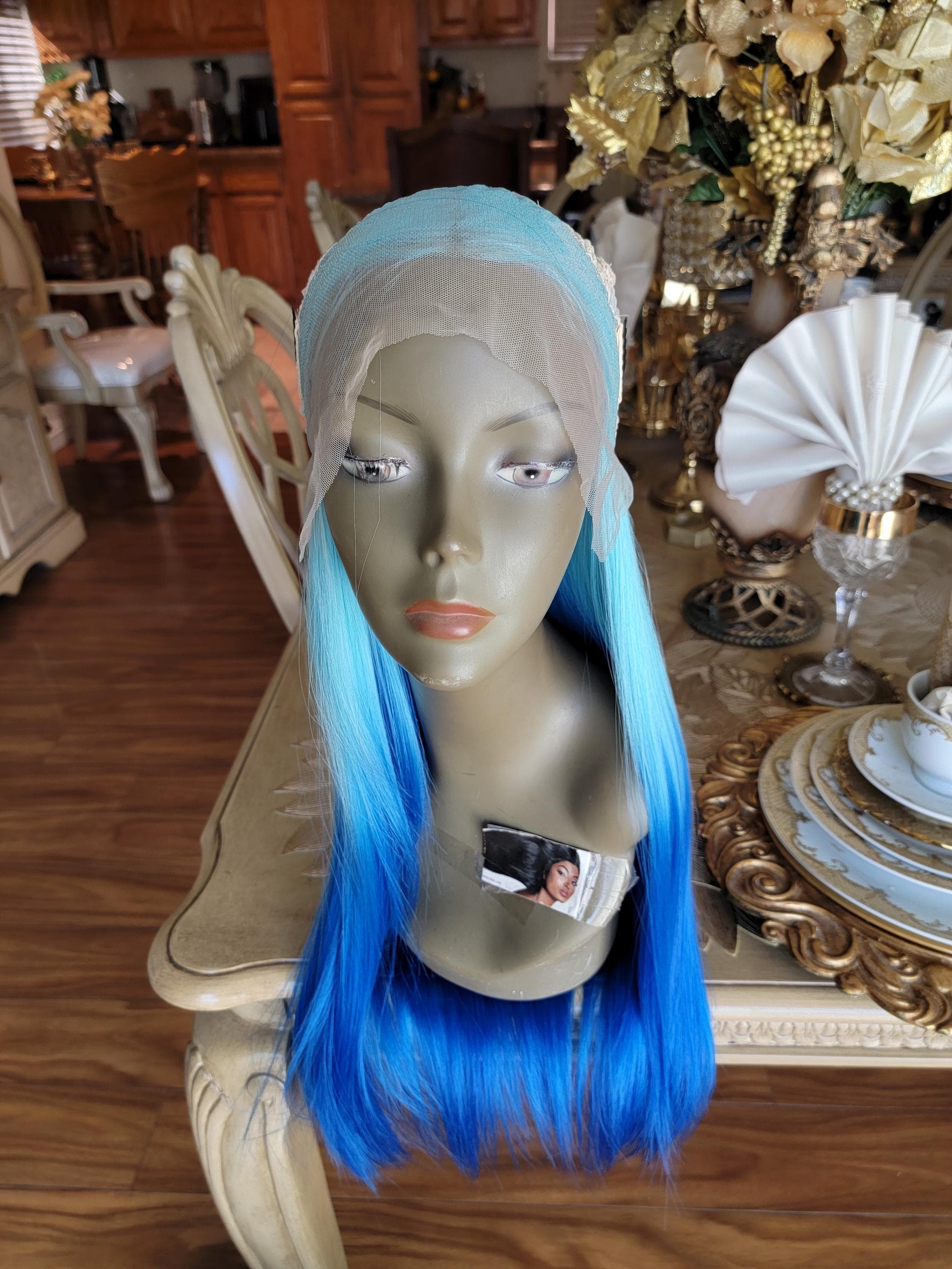 Blue Ombre Lace Front Long Straight Beautiful Hair - Thumbnail 4