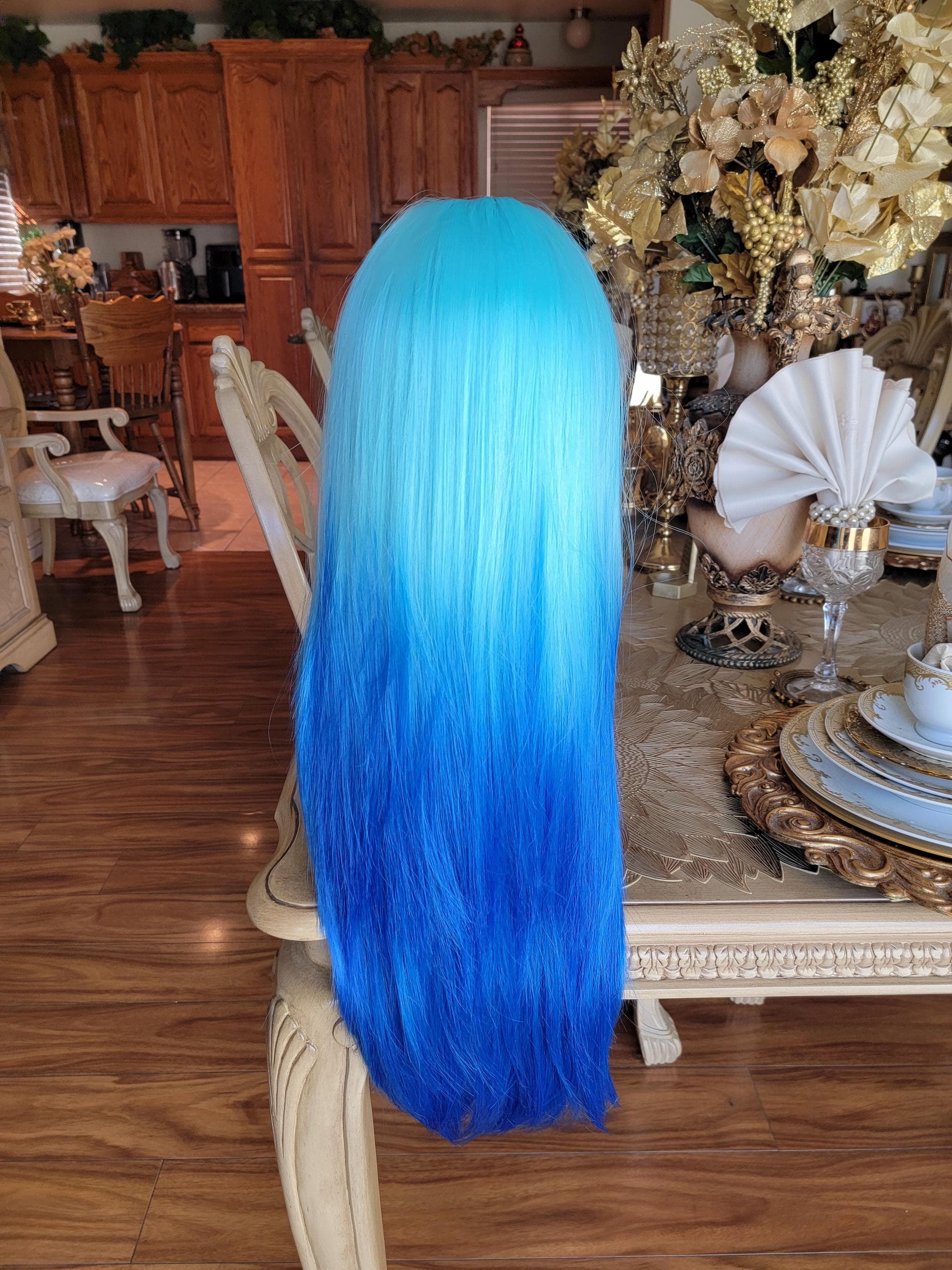 Blue Ombre Lace Front Long Straight Beautiful Hair - Thumbnail 17