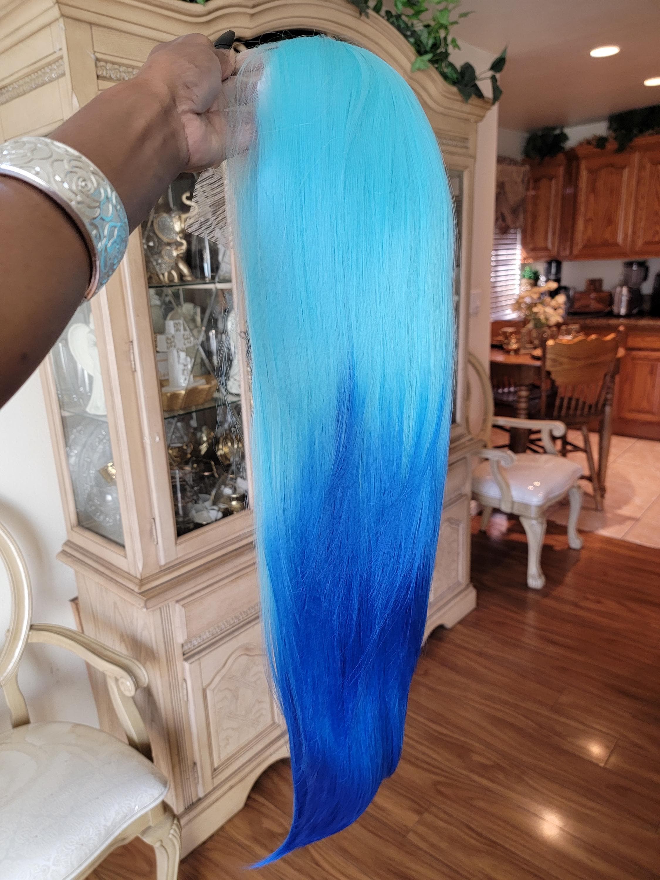 Blue Ombre Lace Front Long Straight Beautiful Hair - Thumbnail 13