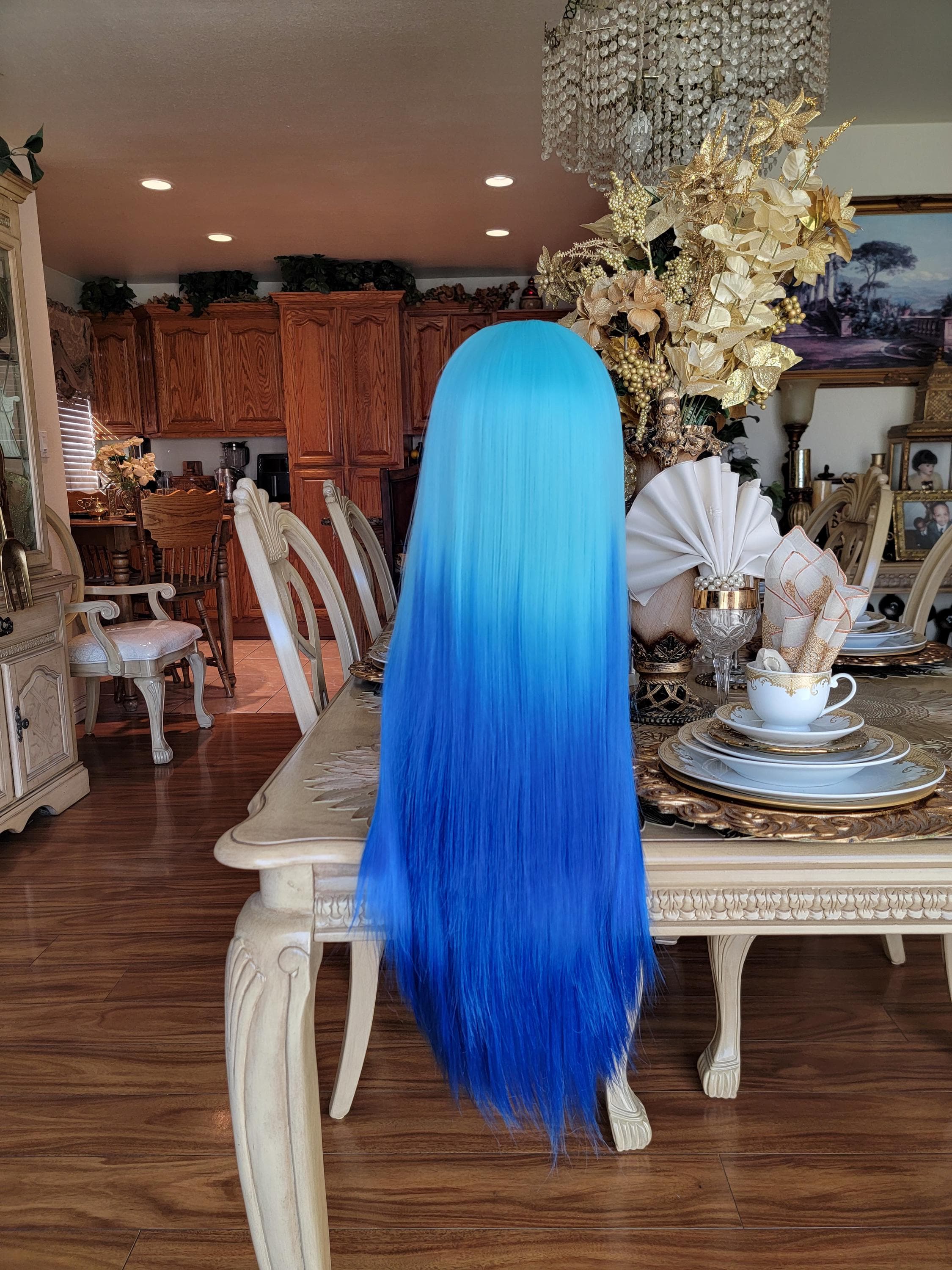 Blue Ombre Lace Front Long Straight Beautiful Hair - Thumbnail 5