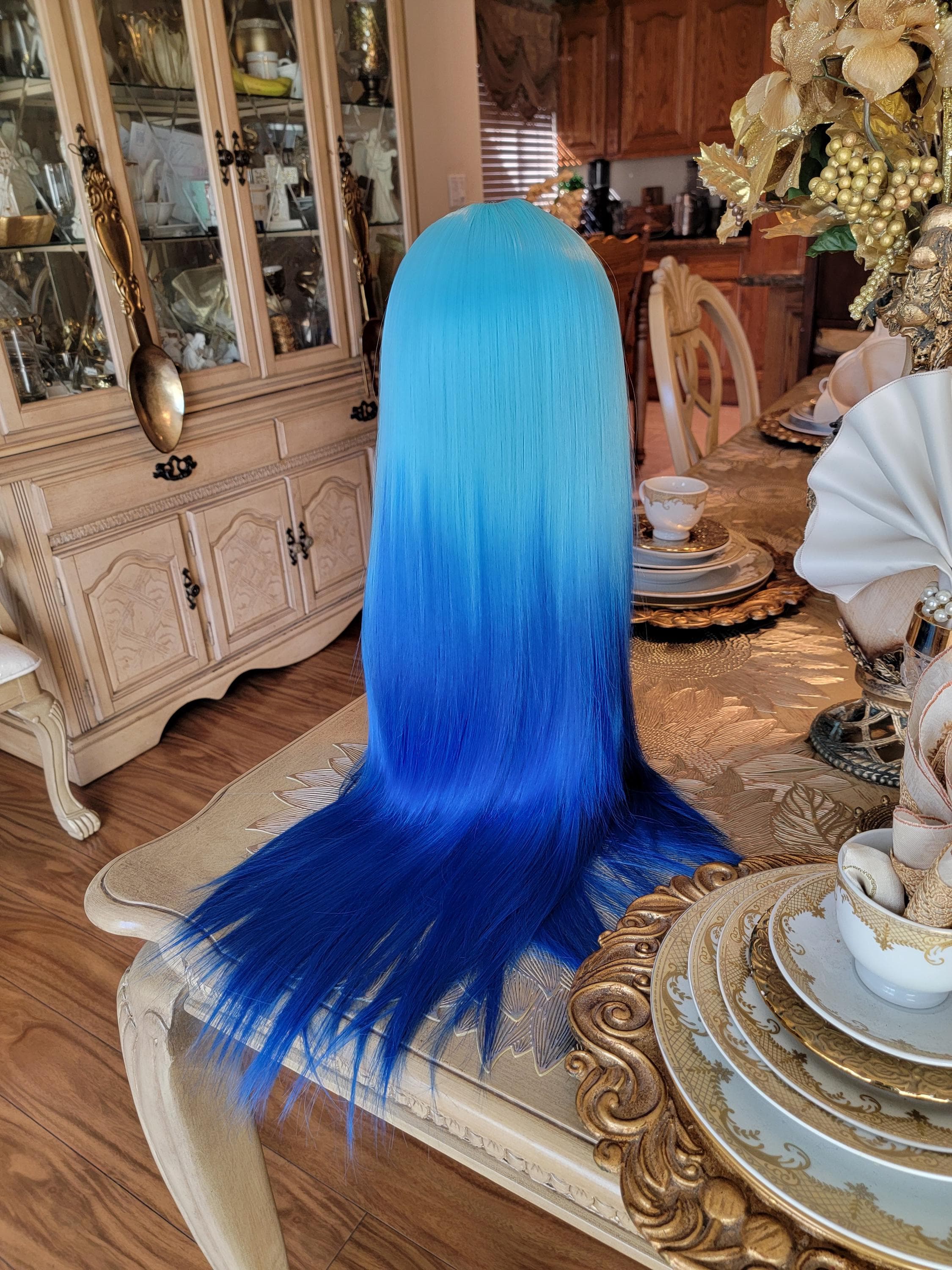 Blue Ombre Lace Front Long Straight Beautiful Hair - Thumbnail 16