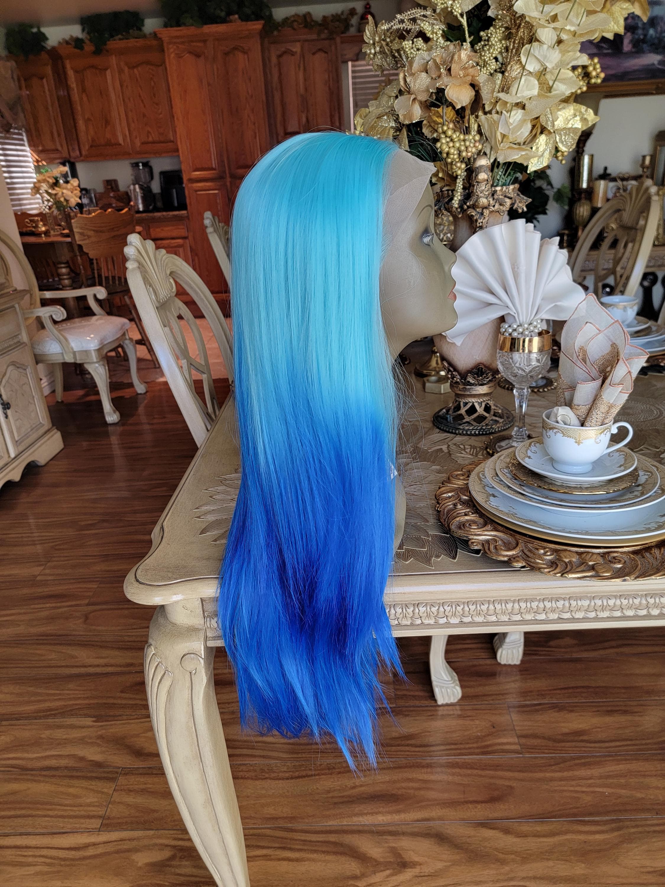 Blue Ombre Lace Front Long Straight Beautiful Hair - Thumbnail 20