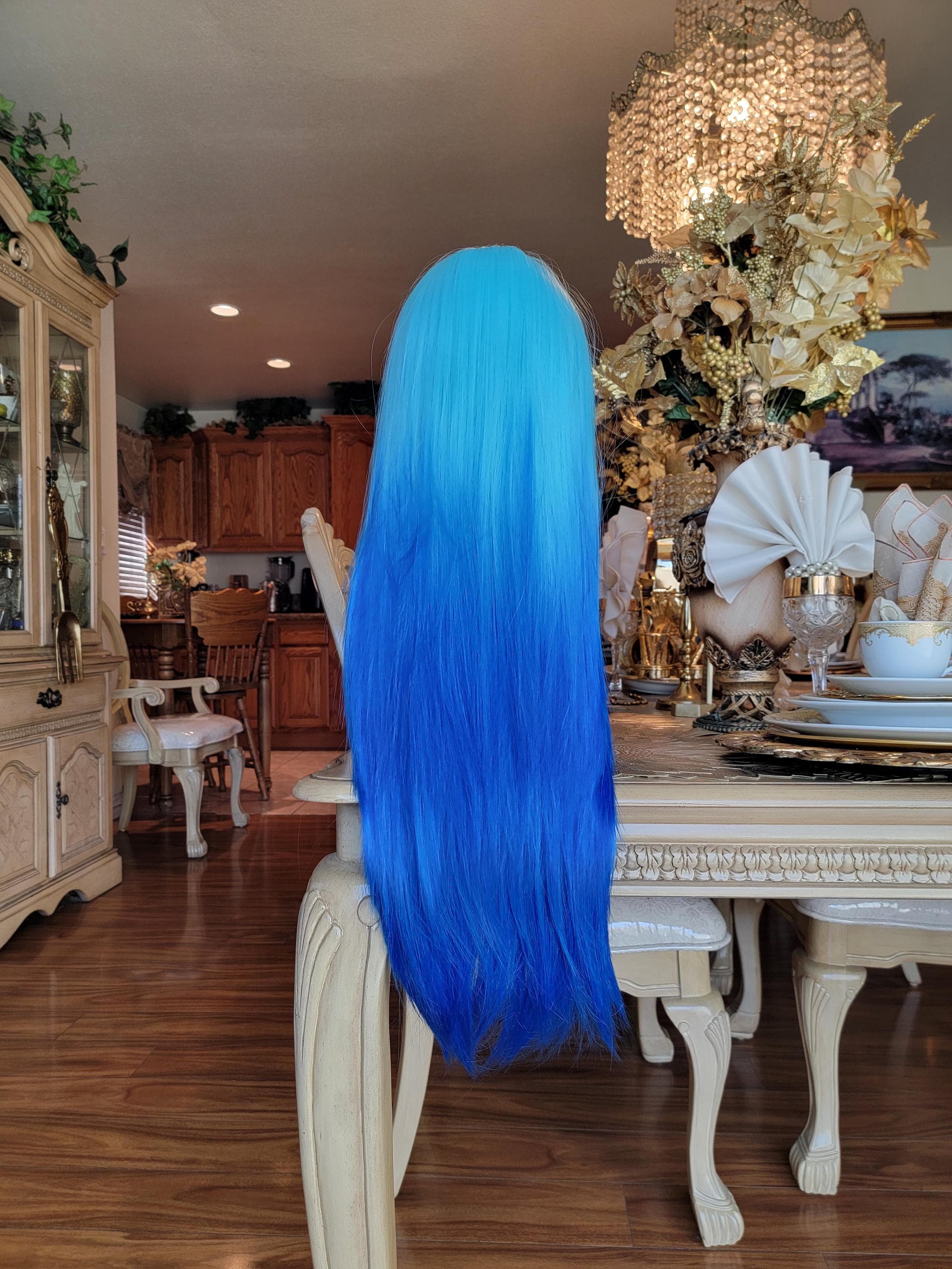 Blue Ombre Lace Front Long Straight Beautiful Hair - Thumbnail 15