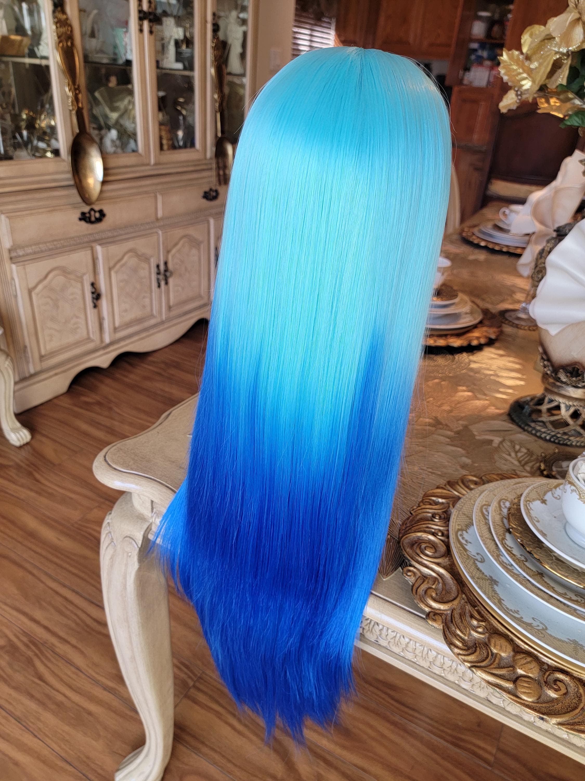 Blue Ombre Lace Front Long Straight Beautiful Hair - Thumbnail 9